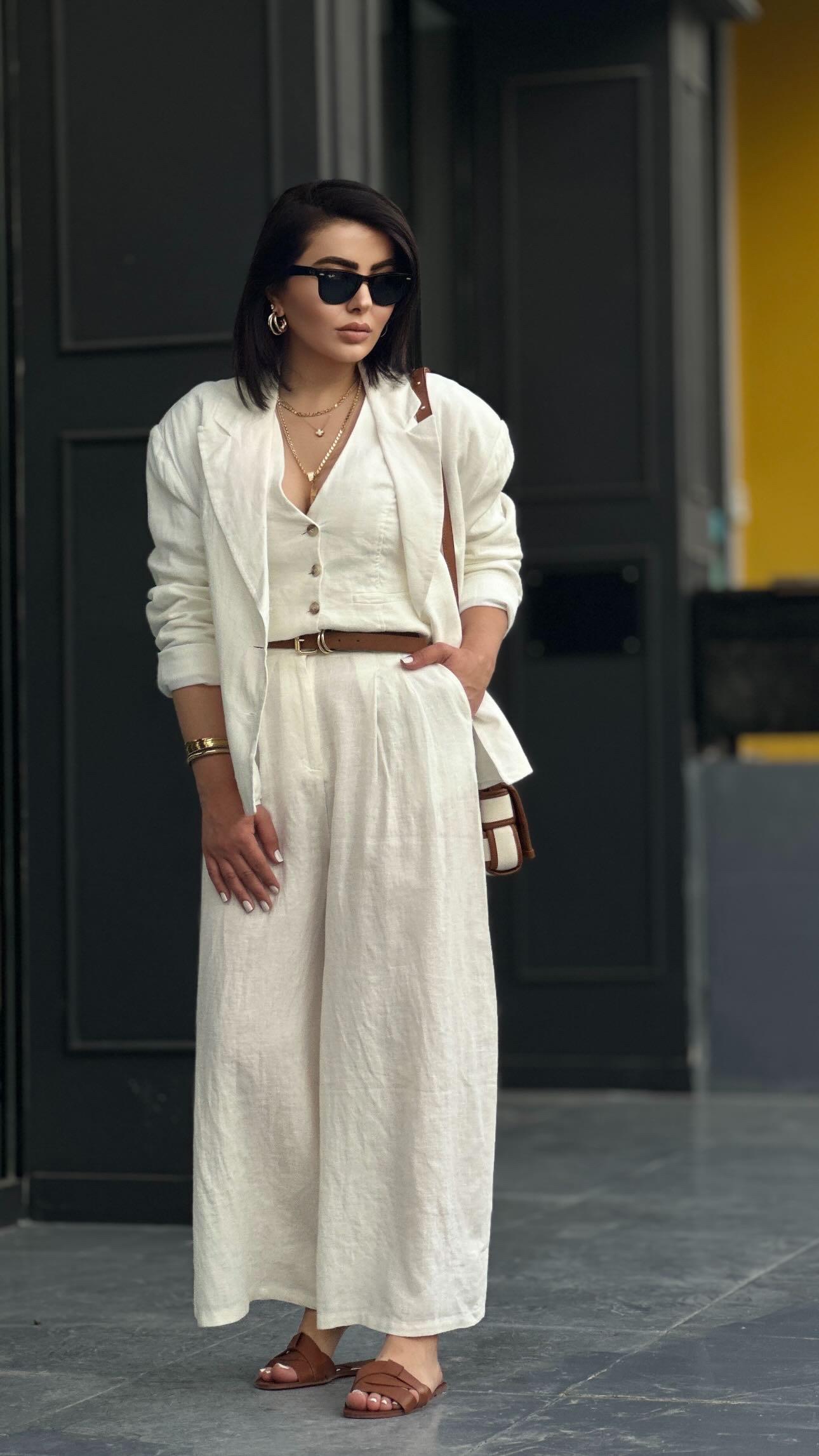 Ecru 100% Raw Linen Blazer Jacket