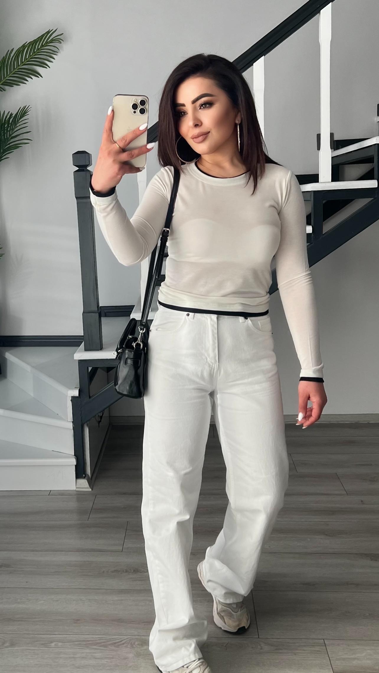 Off-white crew neck black gradient semi-transparent blouse