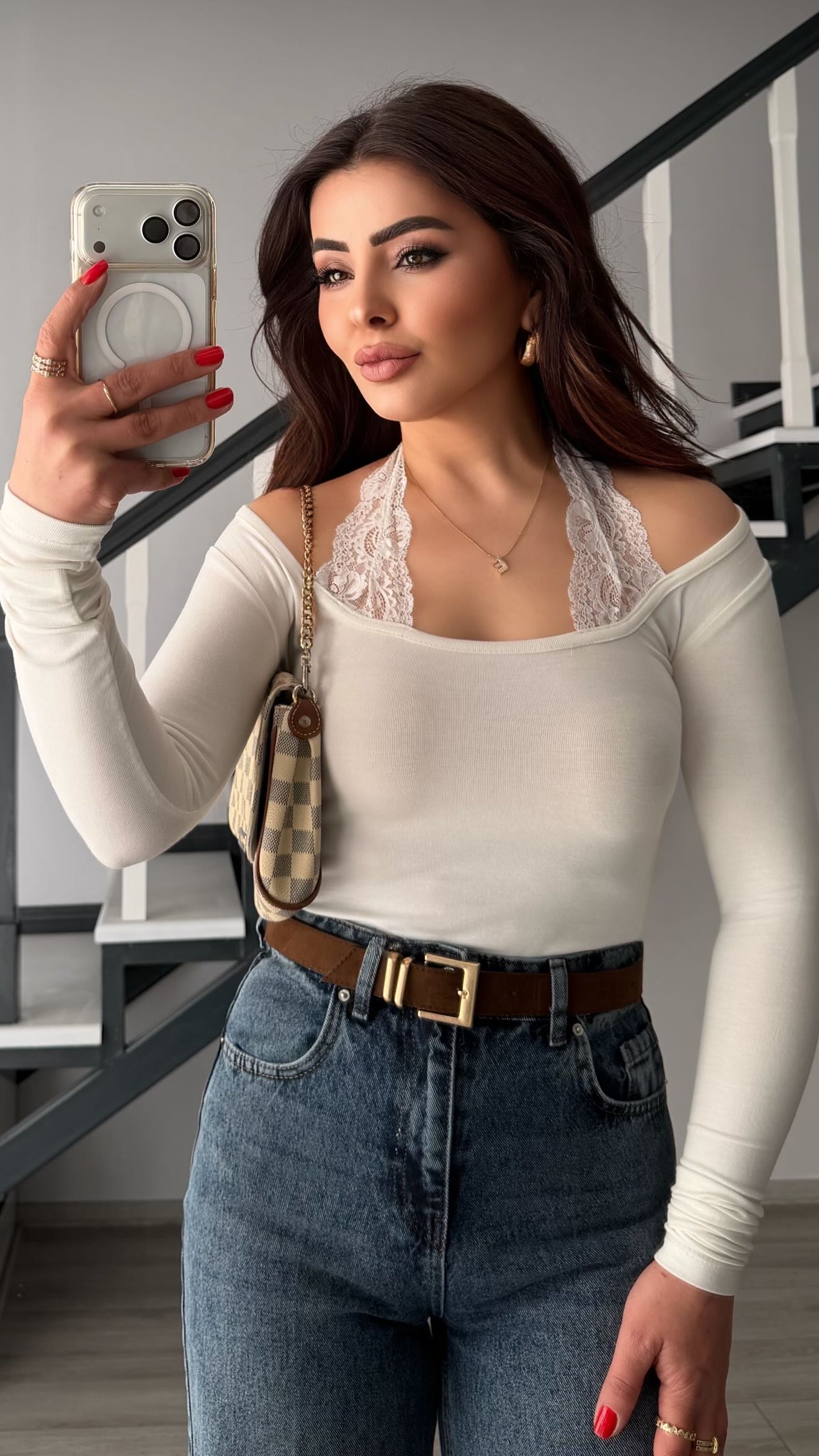 Ecru Boat Neck Blouse with Lace Halter Detail