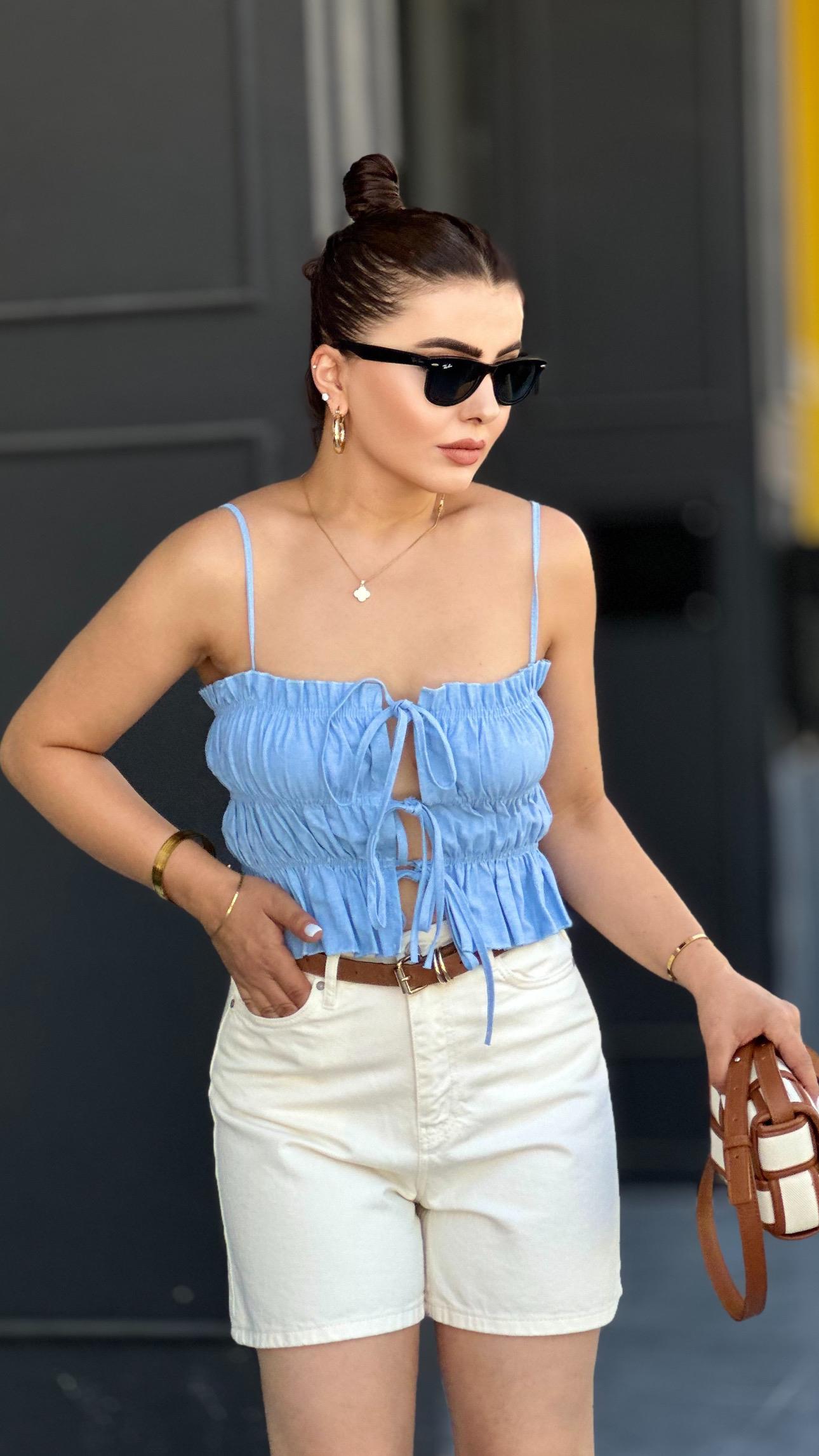 Ekru Denim Şort 