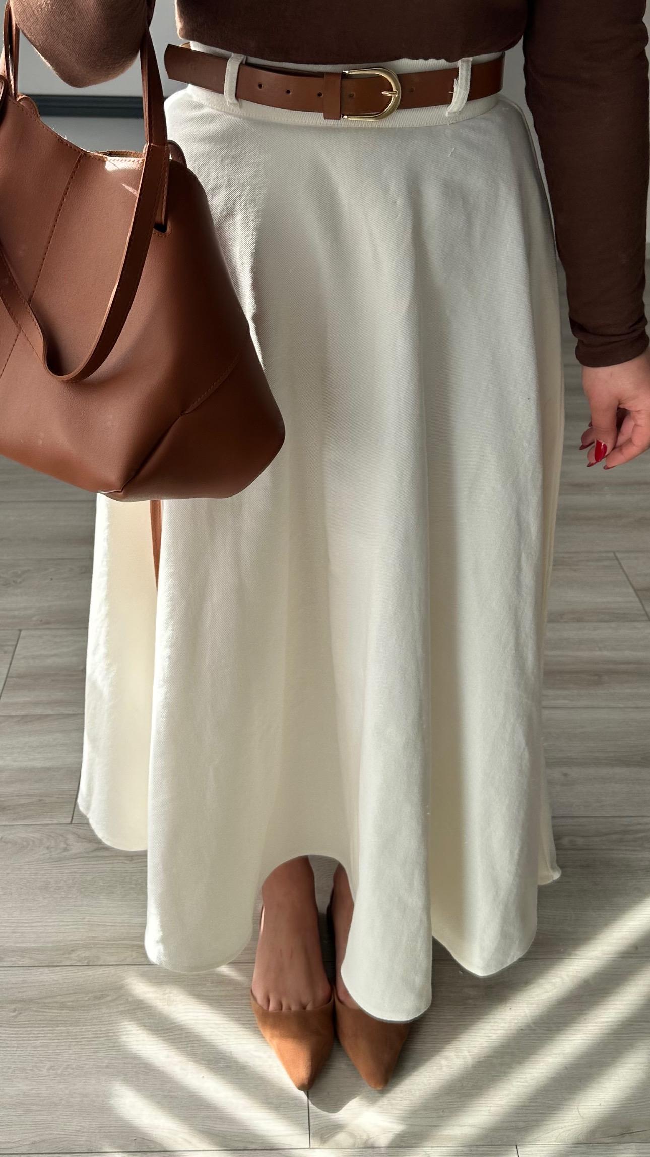Ekru Gabardin Kendinden Kemerli Çan Etek 