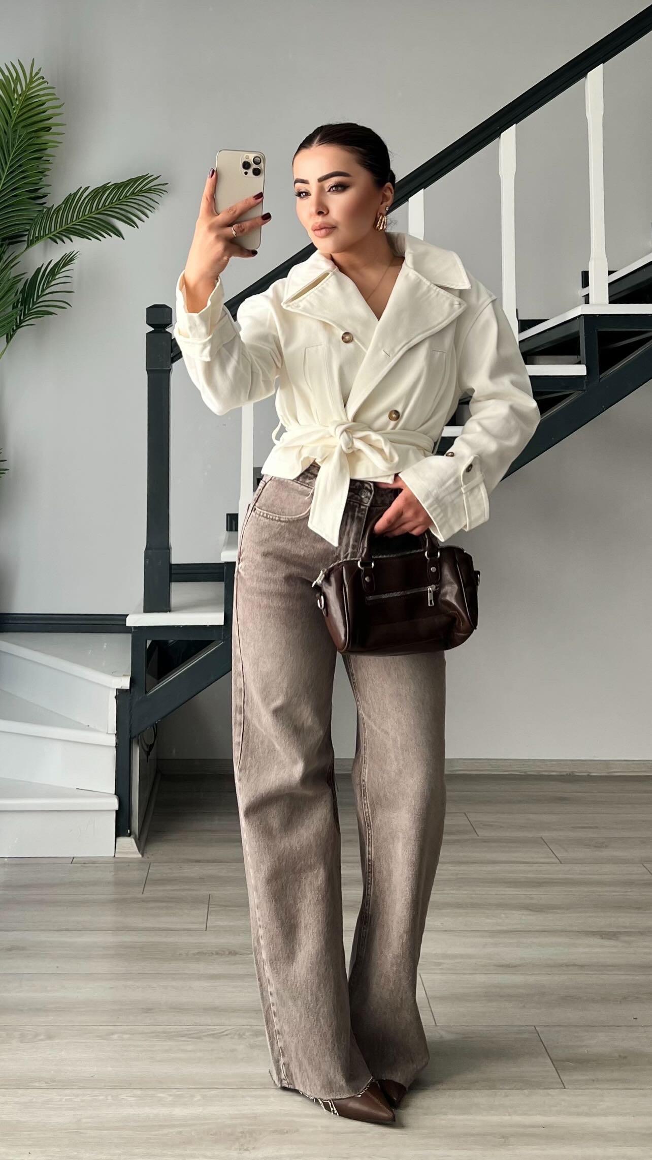 Ecru Gabardine Belted Trench Coat