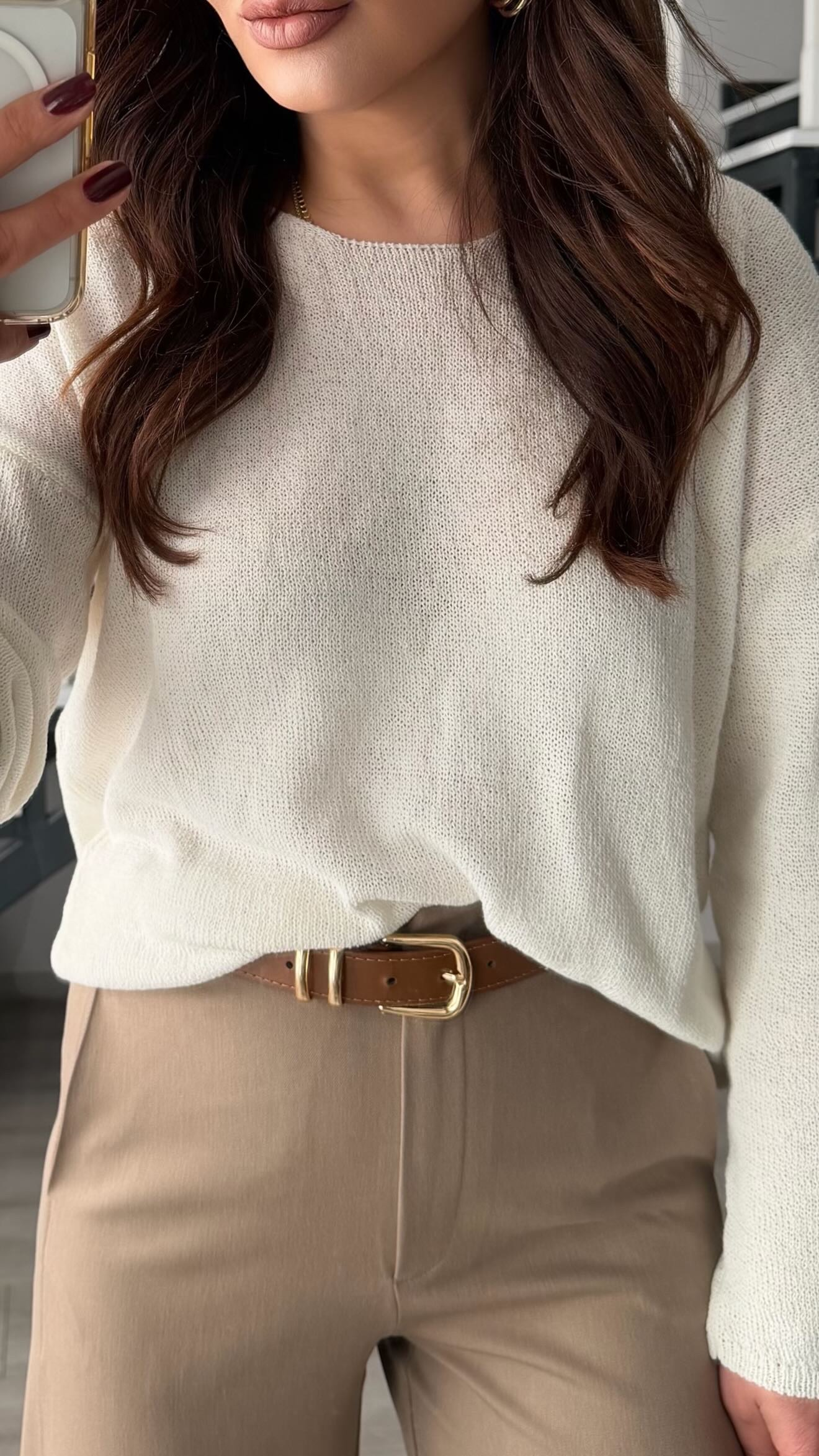 Ecru Boat Neck Mercerized Blouse