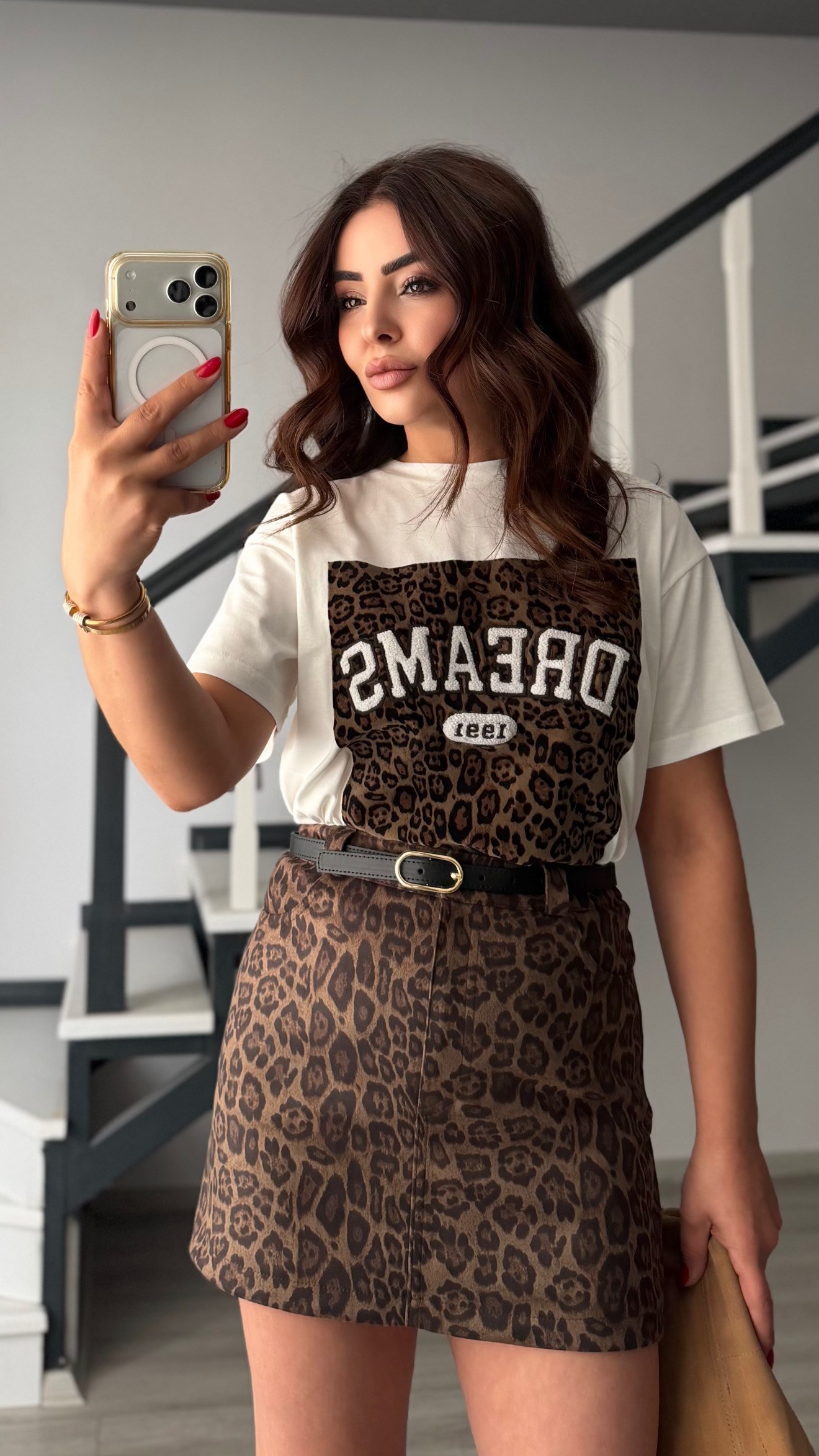 Ecru Embossed Leopard Dreams Print T-Shirt