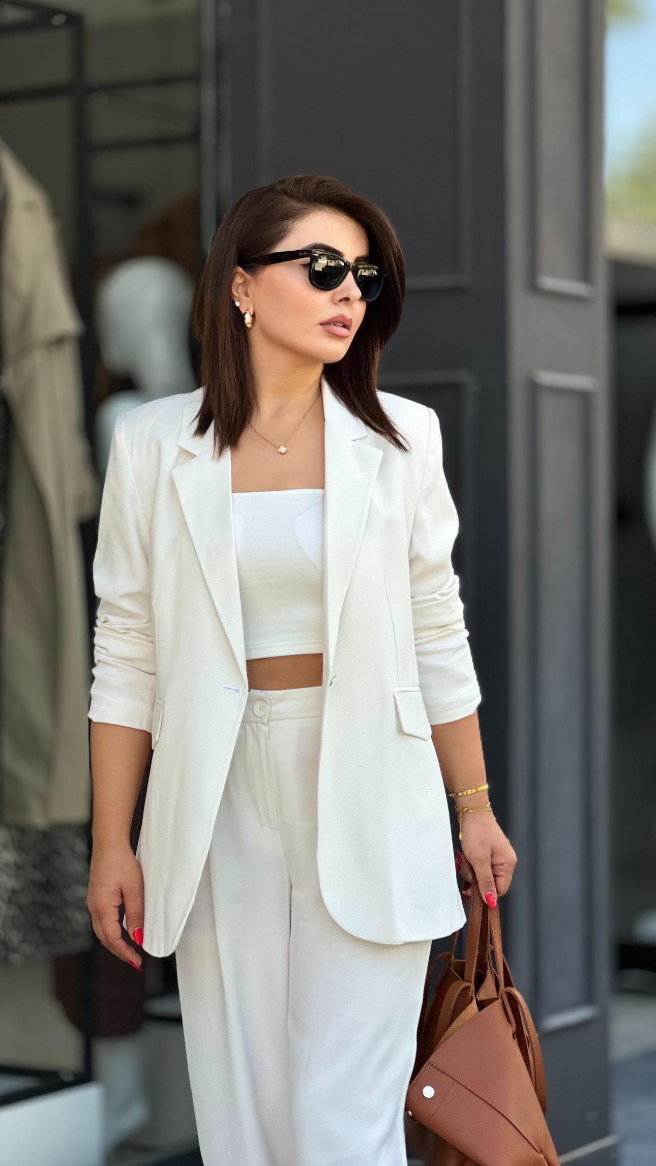 Off-white Premium Tencel Palazzo Pants and Jacket Set
