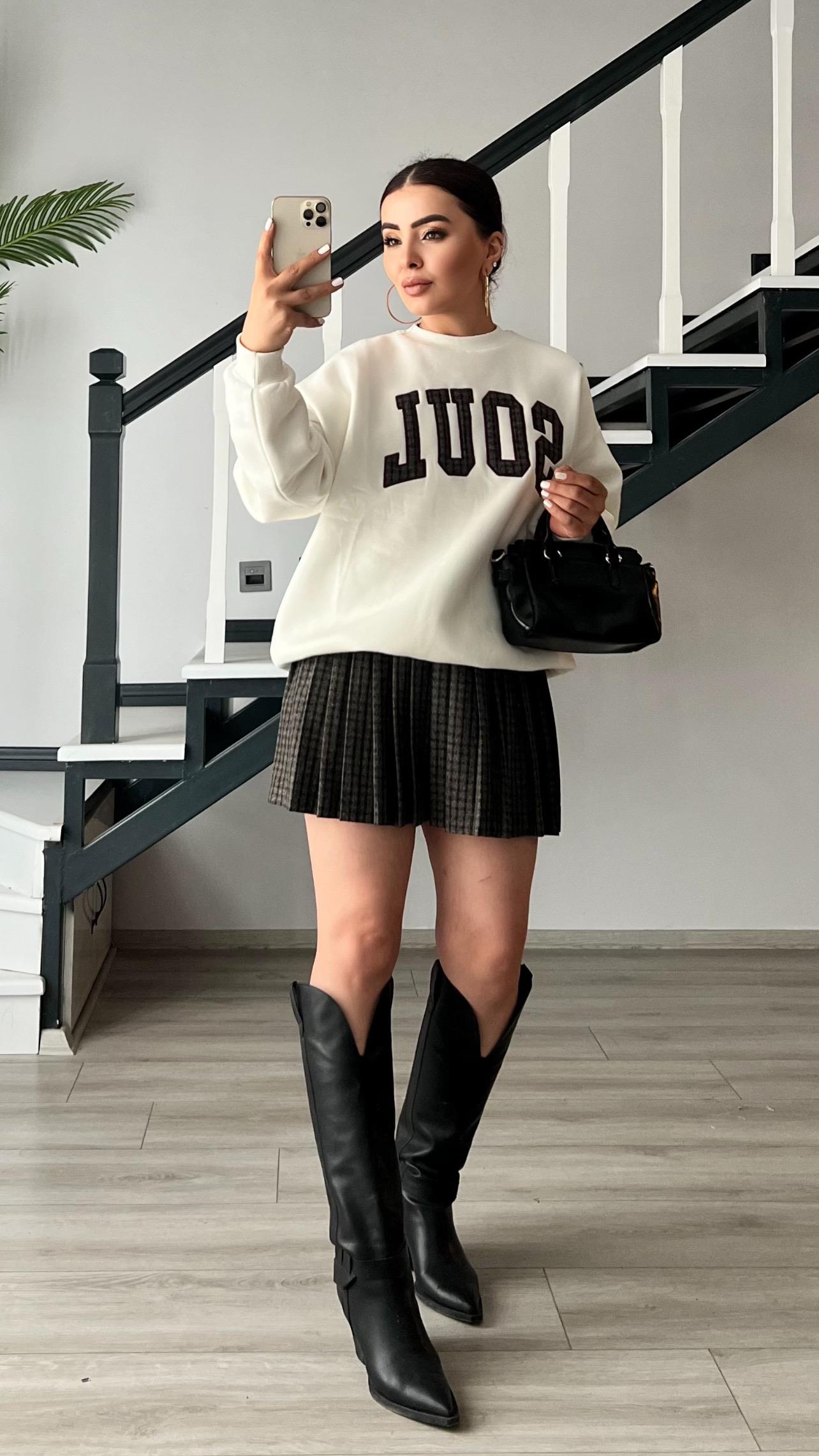 Ekru Soul Nakışlı 3 İplik Sweatshirt