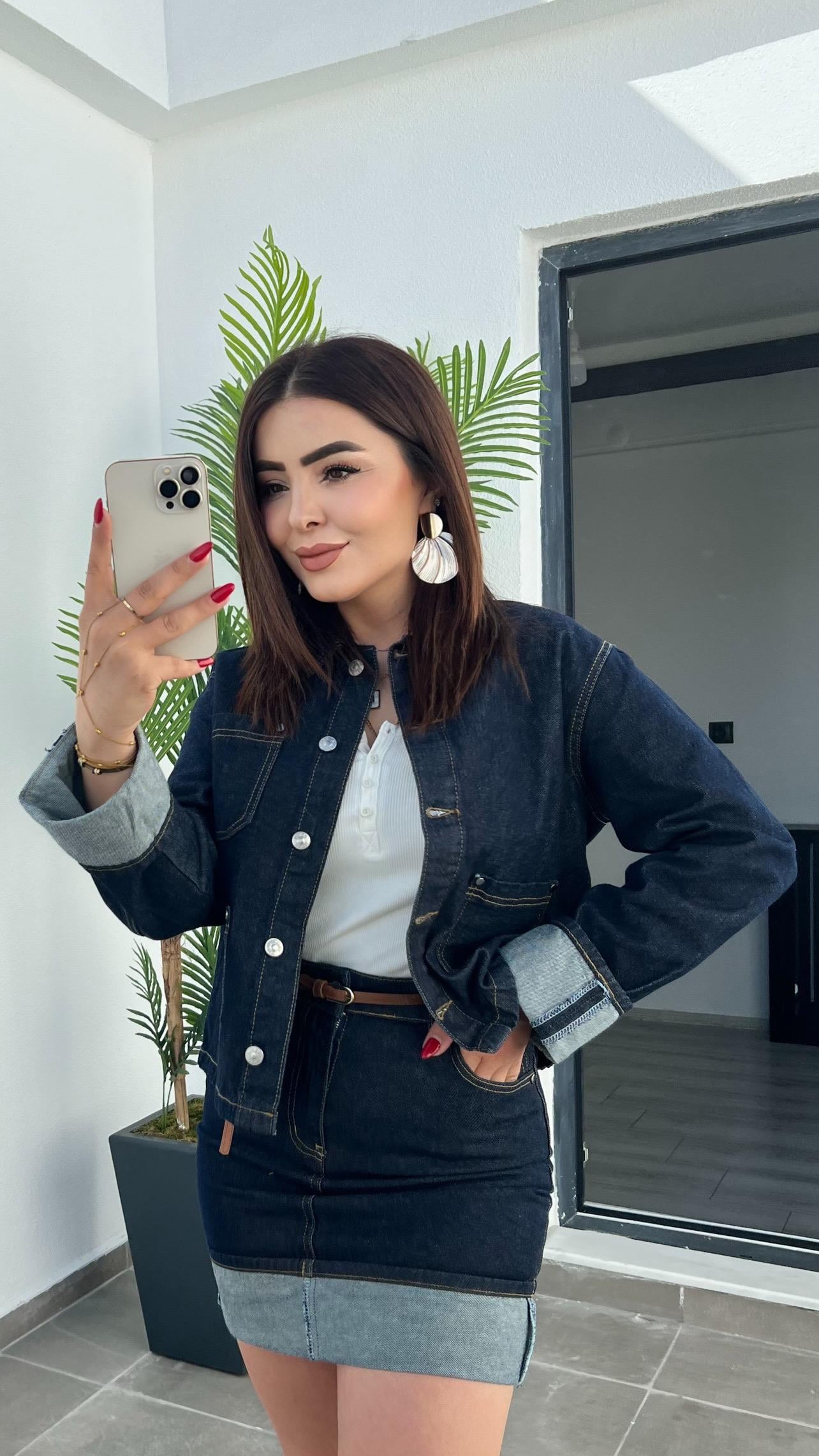 Etek - Ceket Manşeti Katlamalı Denim Takım 