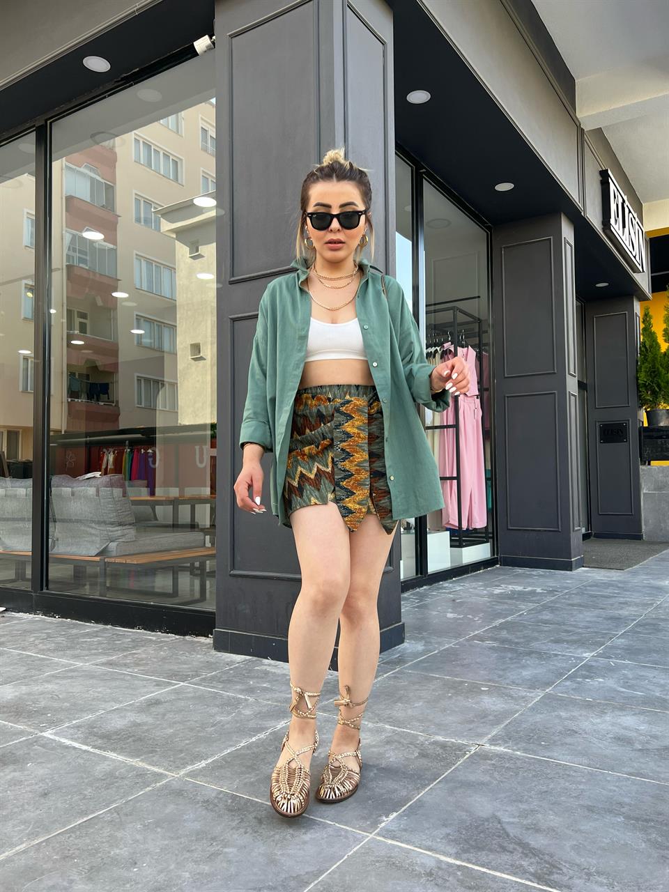 Ethnic Patterned Skirt with Tie-Up Closure
