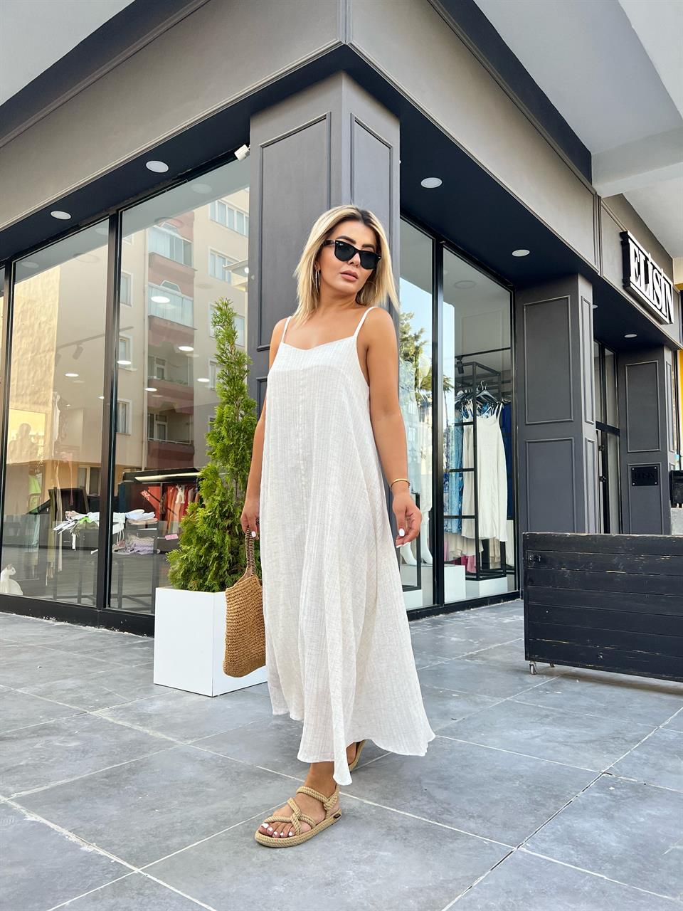 Waffle-Lined Strappy Dress