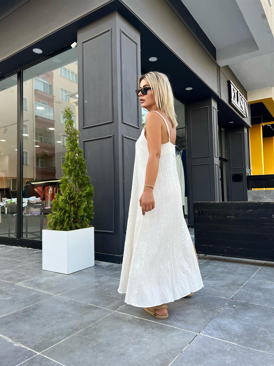 Waffle-Lined Strappy Dress
