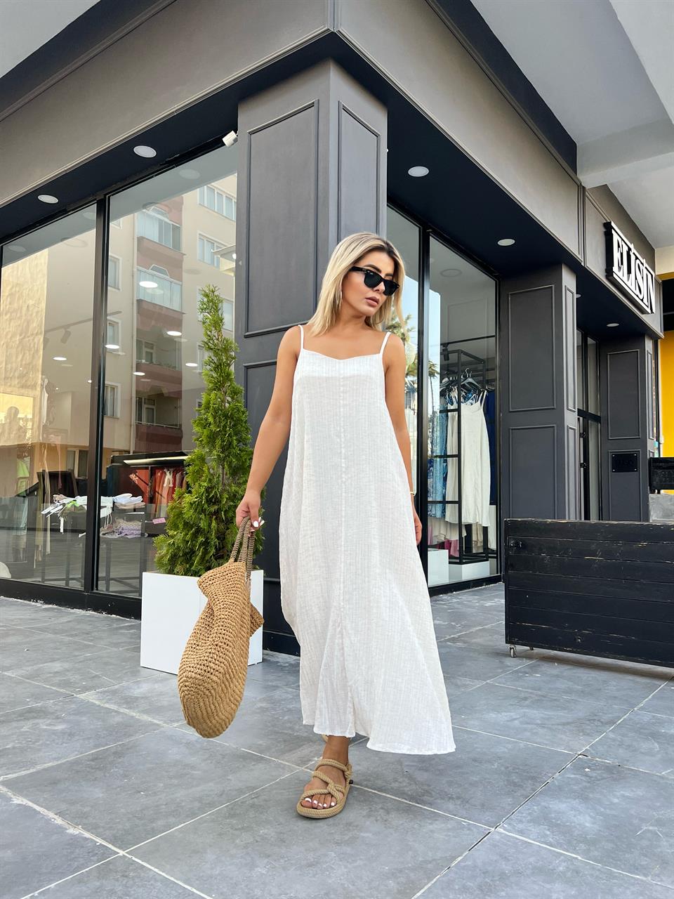Waffle-Lined Strappy Dress