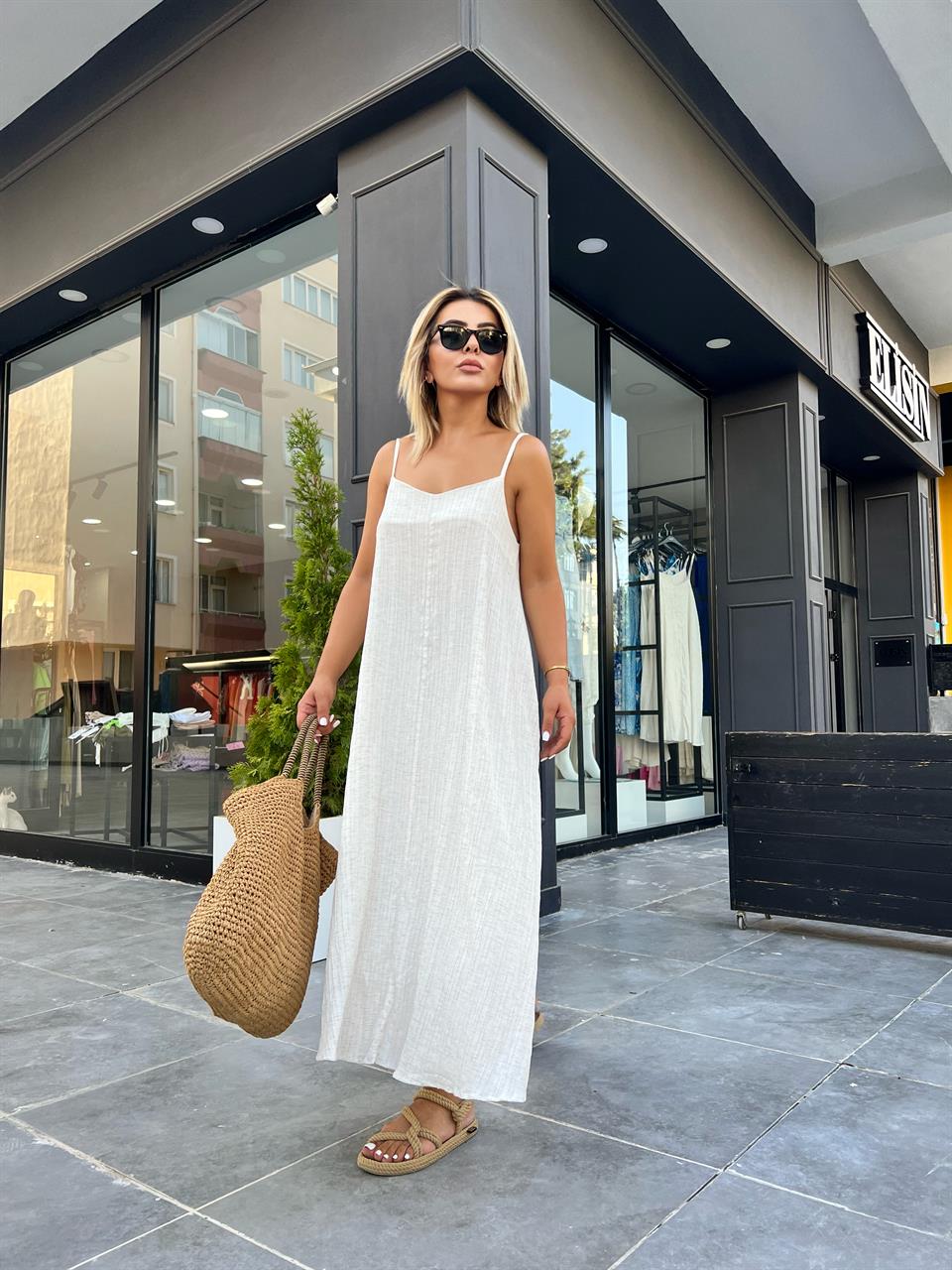Waffle-Lined Strappy Dress