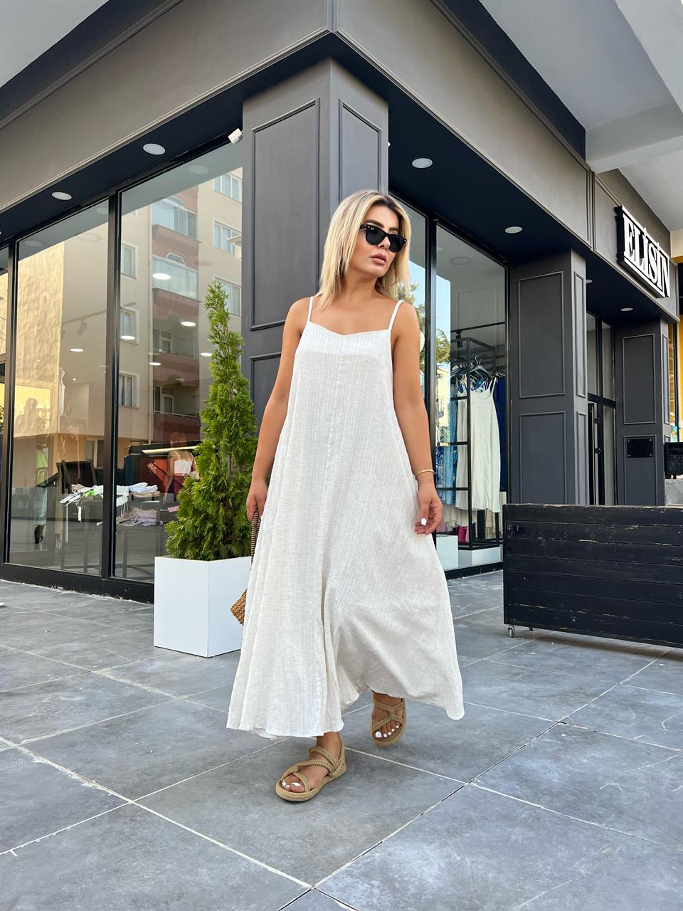 Waffle-Lined Strappy Dress