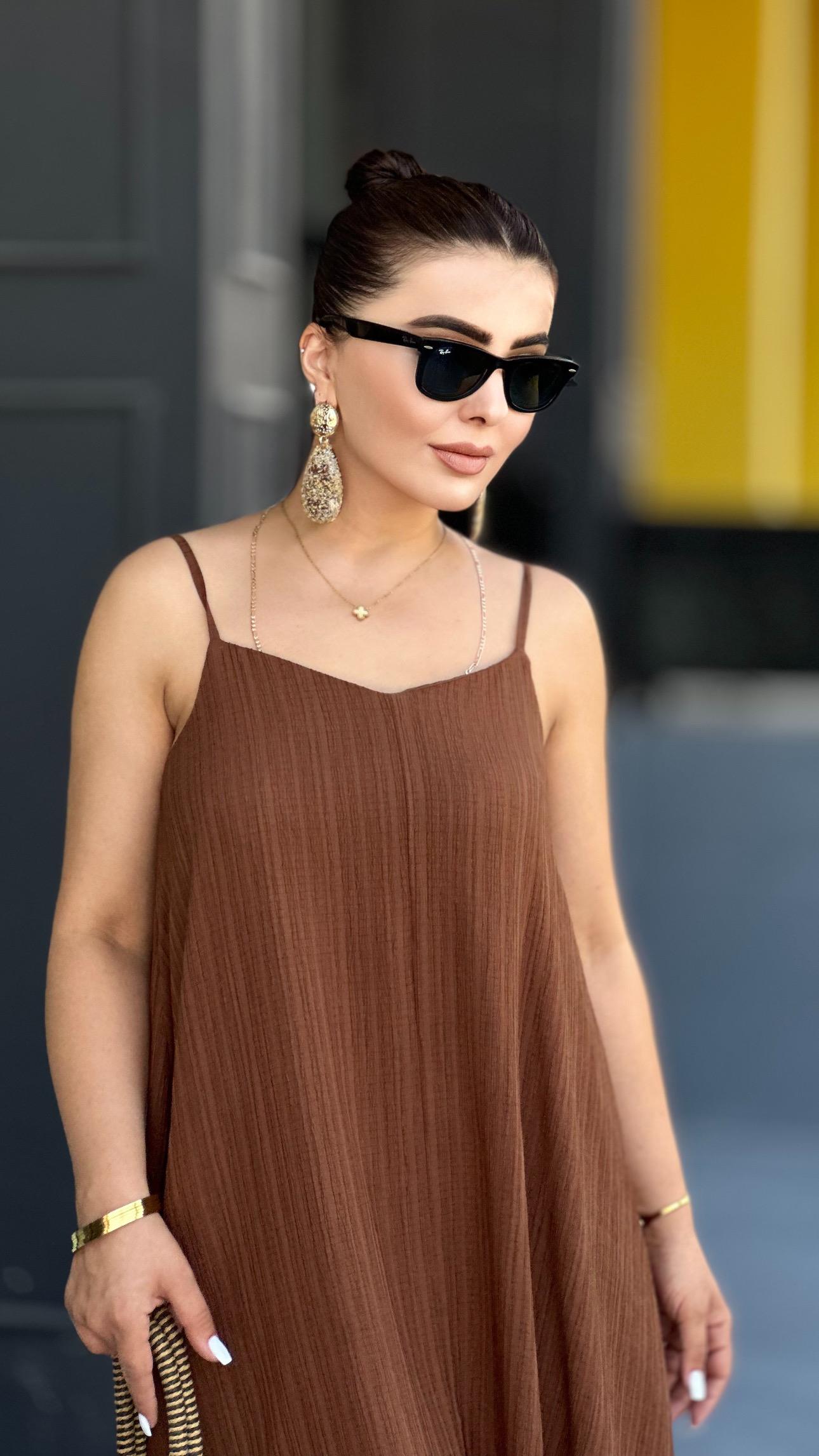 Gofre İp Askılı Elbise