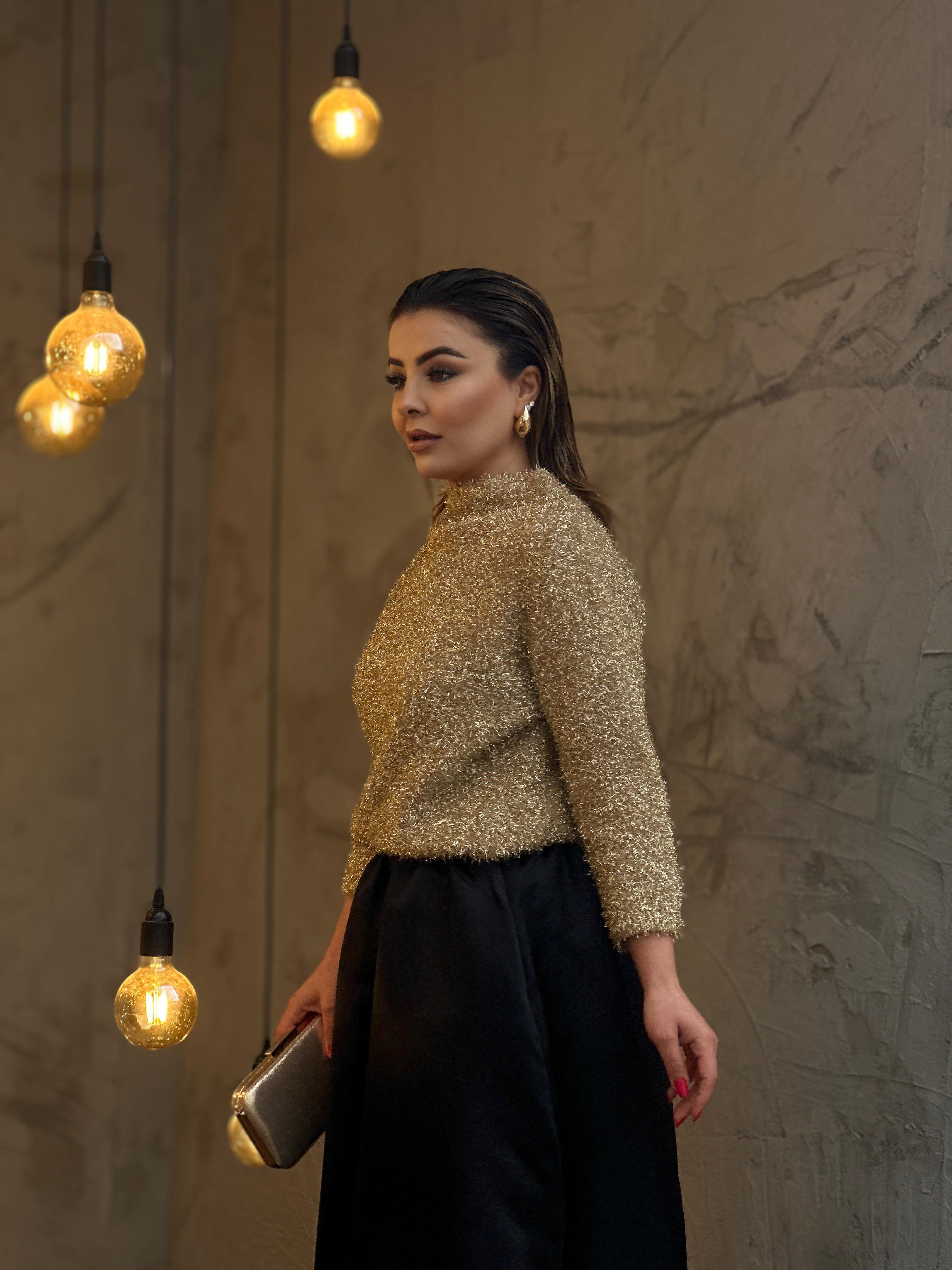 Gold High-Neck Glitter Sweater
