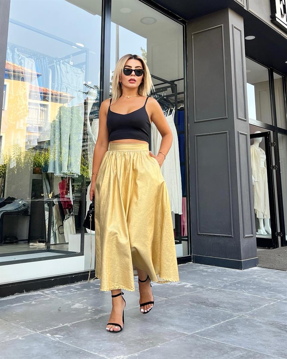 Gold Waxed Double Pocket Balloon Skirt