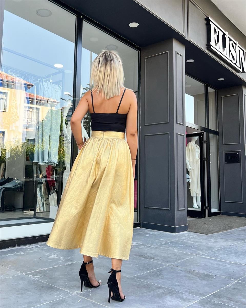 Gold Waxed Double Pocket Balloon Skirt