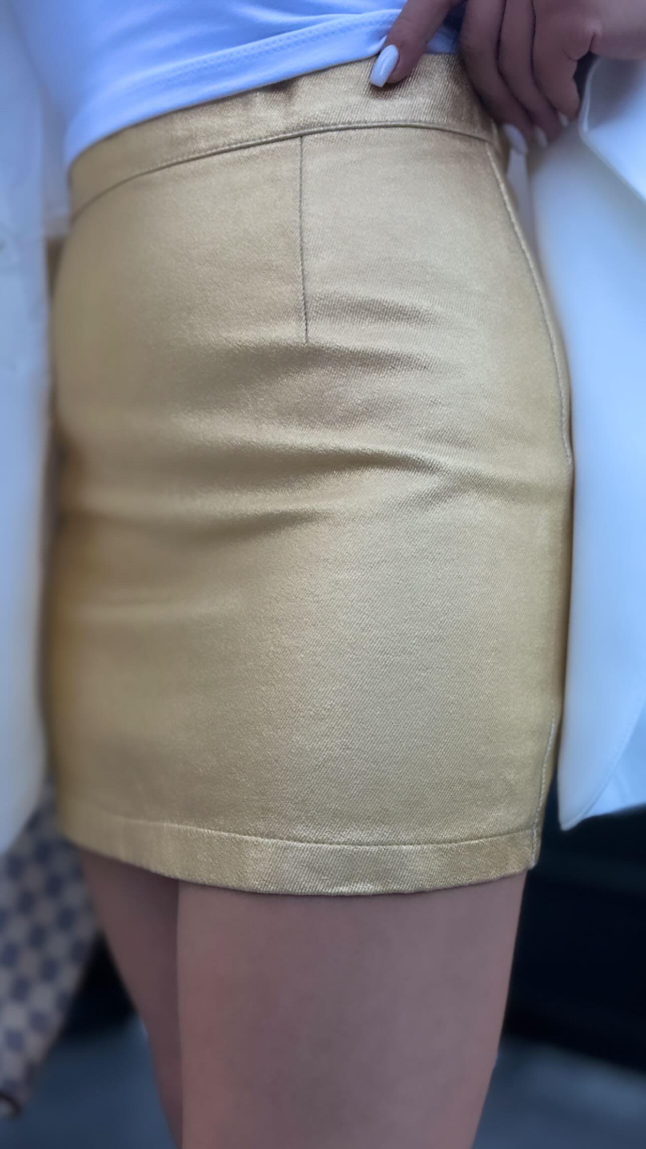 Gold Waxed Mini Skirt