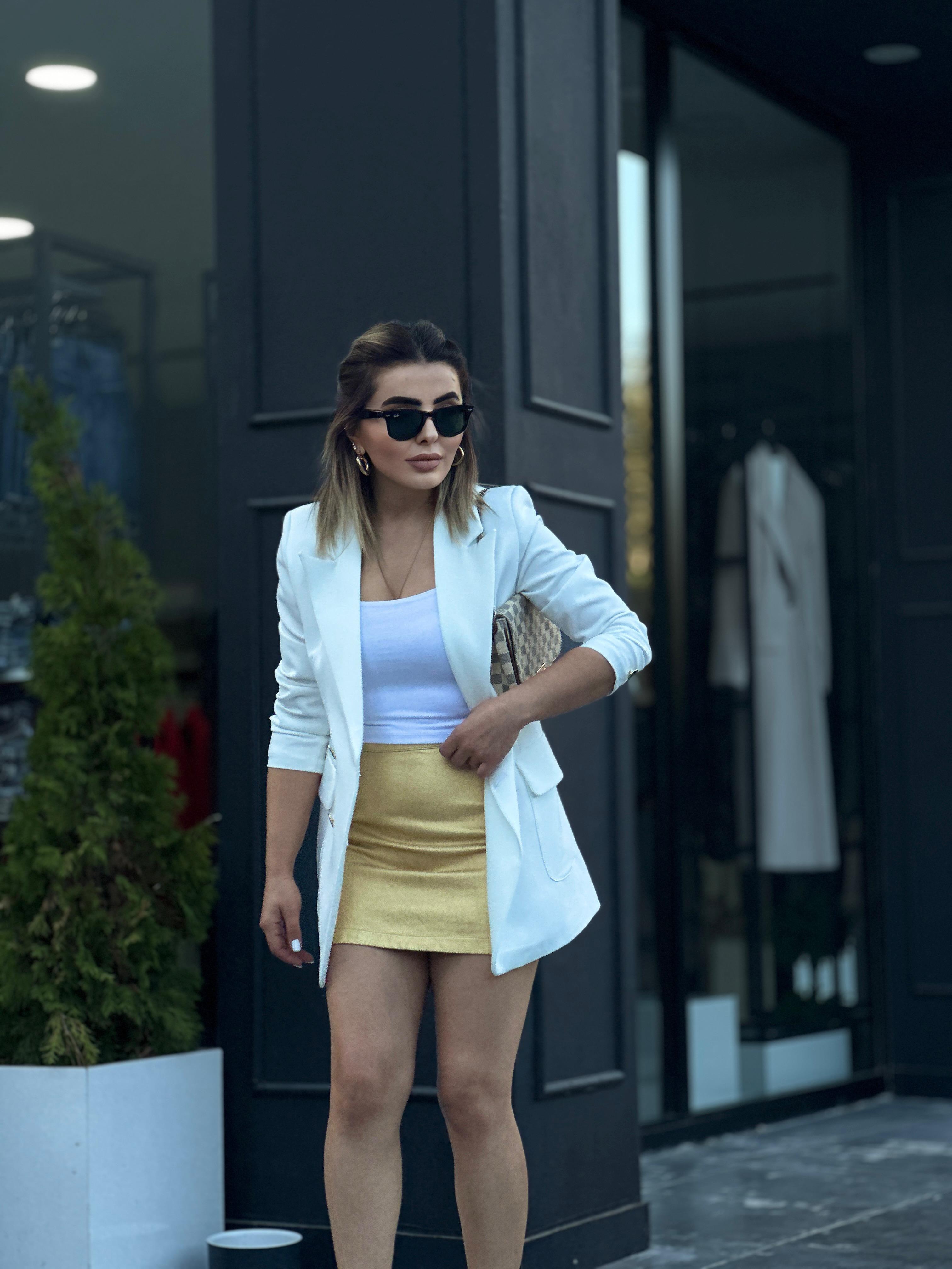 Gold Waxed Mini Skirt