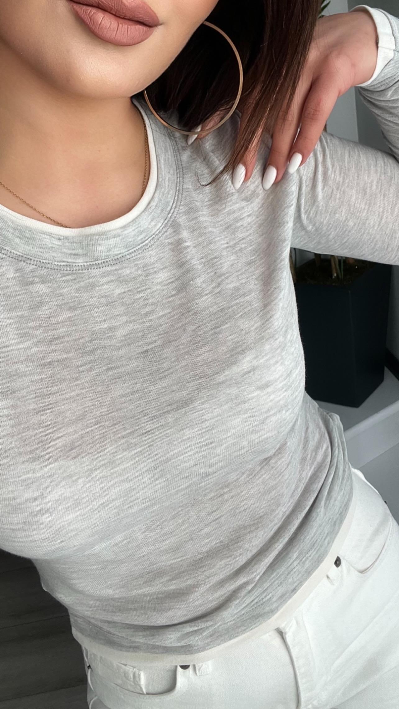 Gri Bisiklet Yaka Ekru Geçişli Yarı Transparan Bluz
