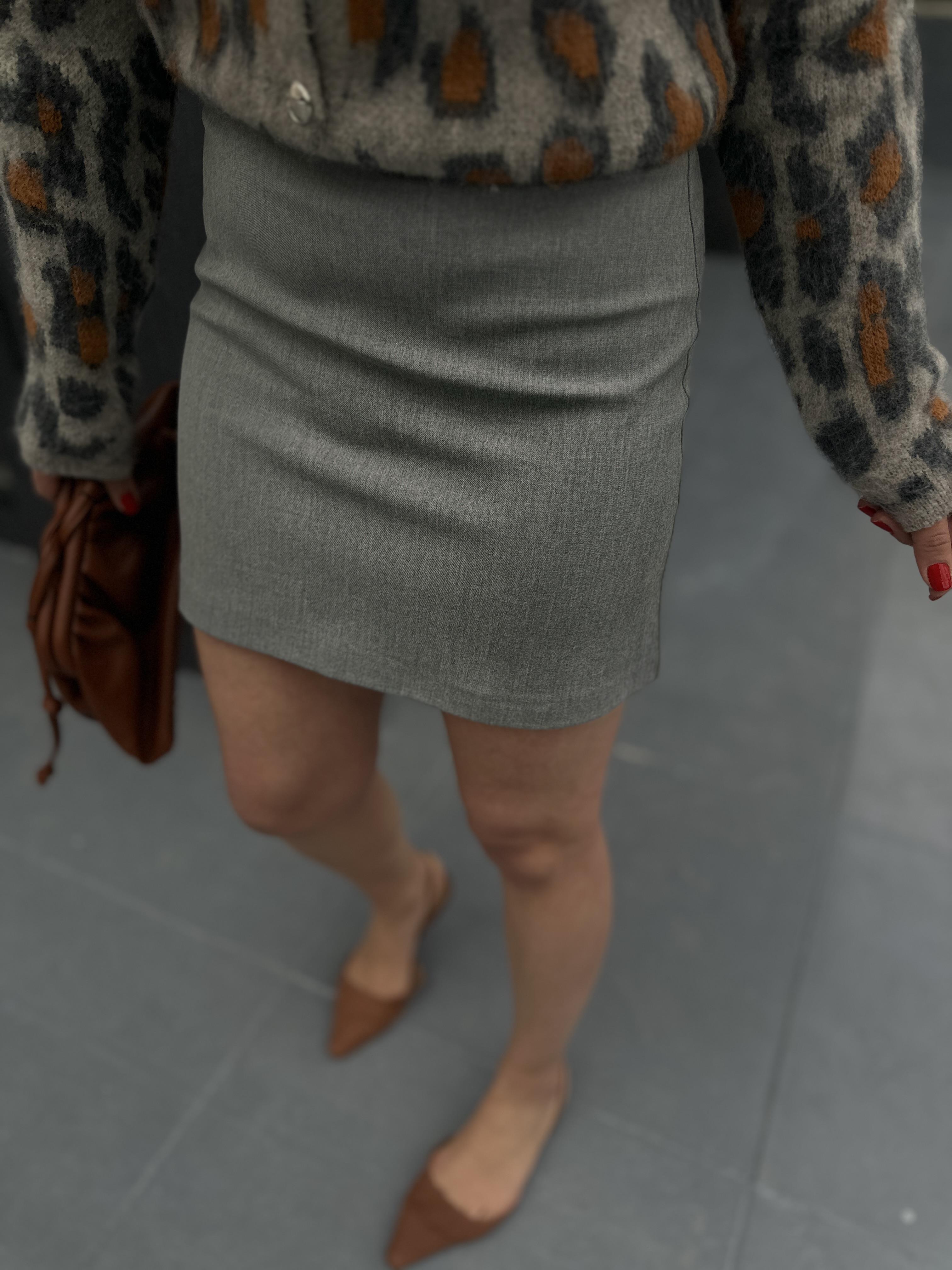 Grey Zip-Up Mini Fabric Skirt