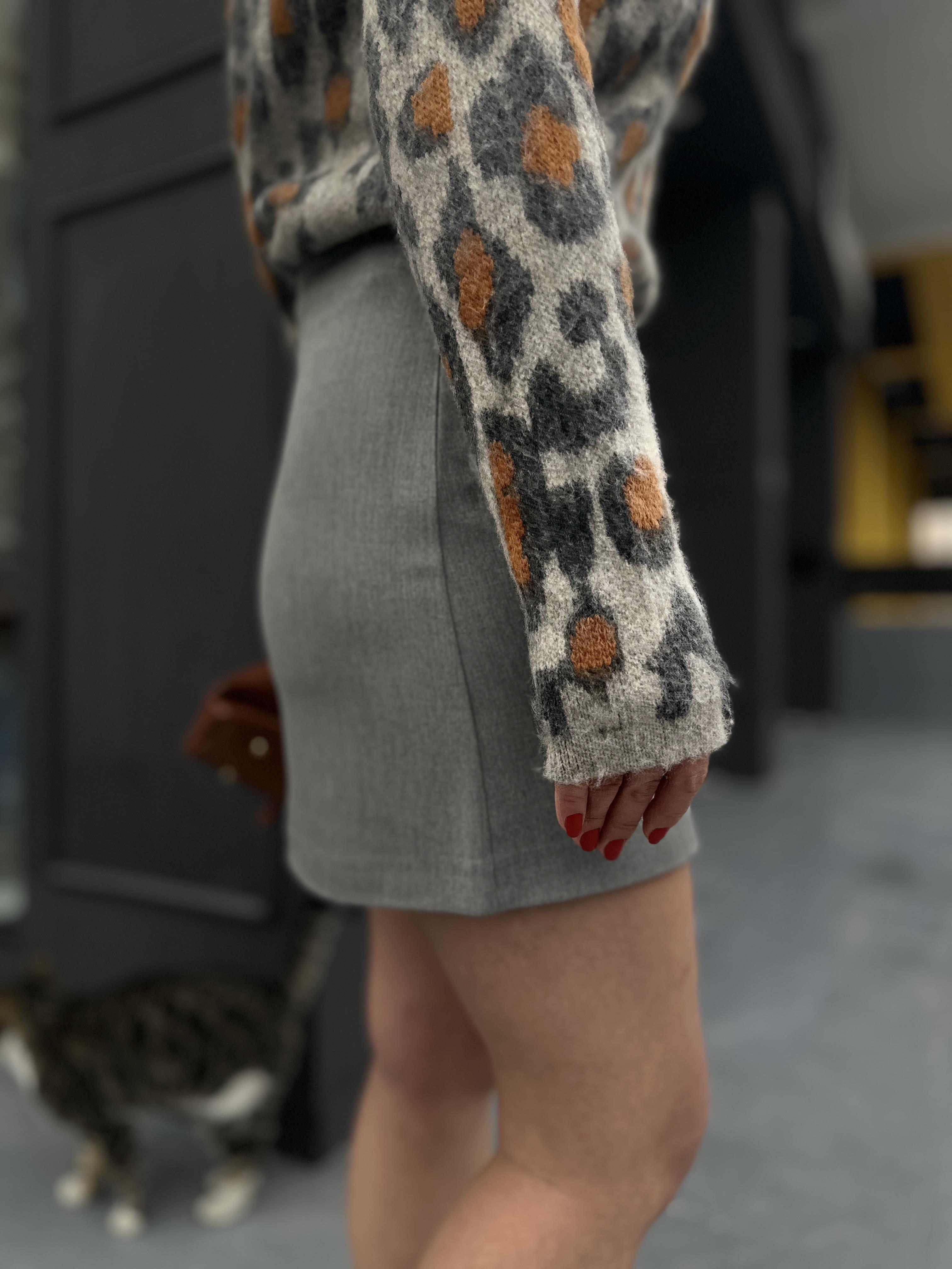 Grey Zip-Up Mini Fabric Skirt