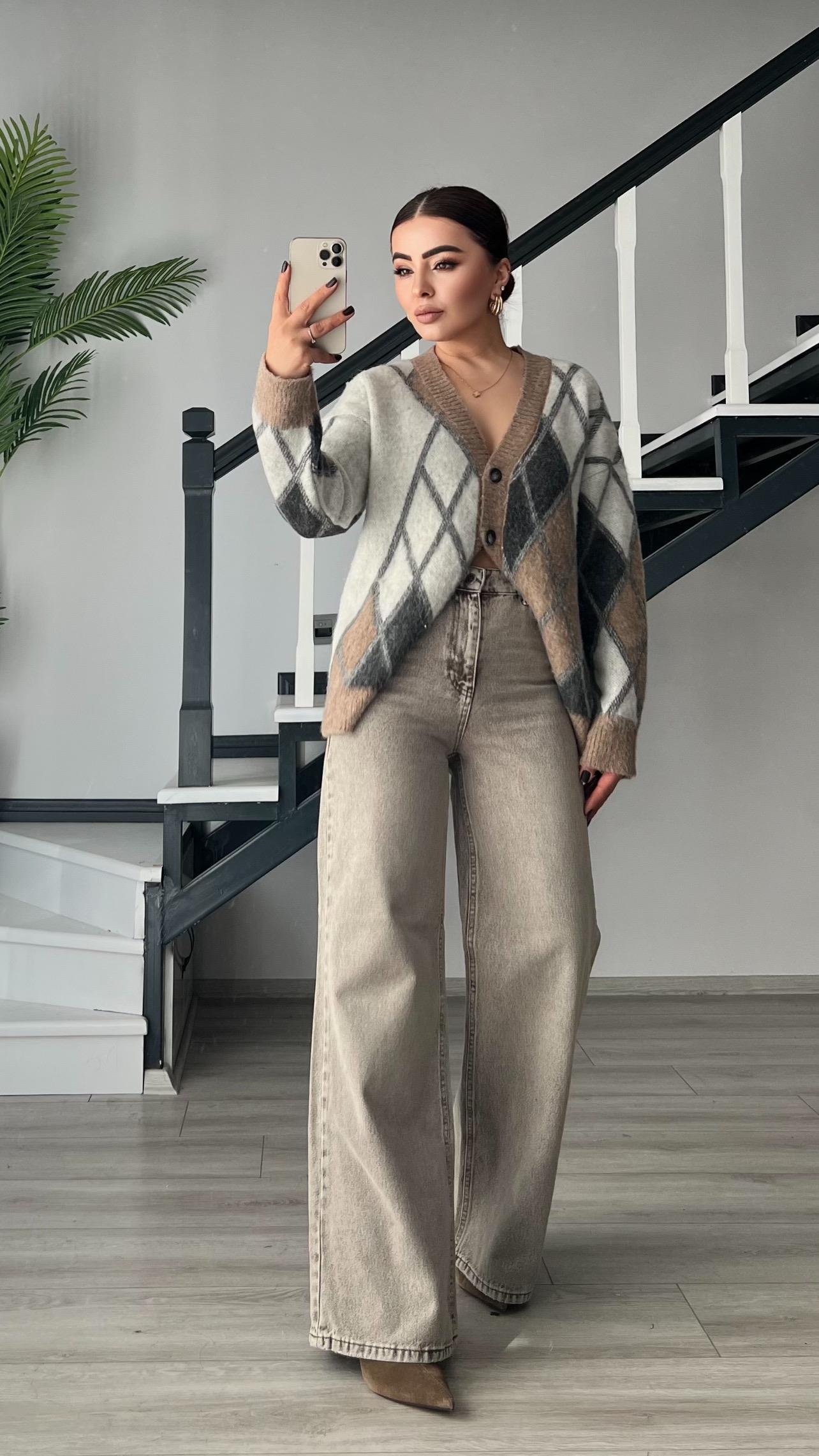Gri Yıkamalı Wide Leg Jean