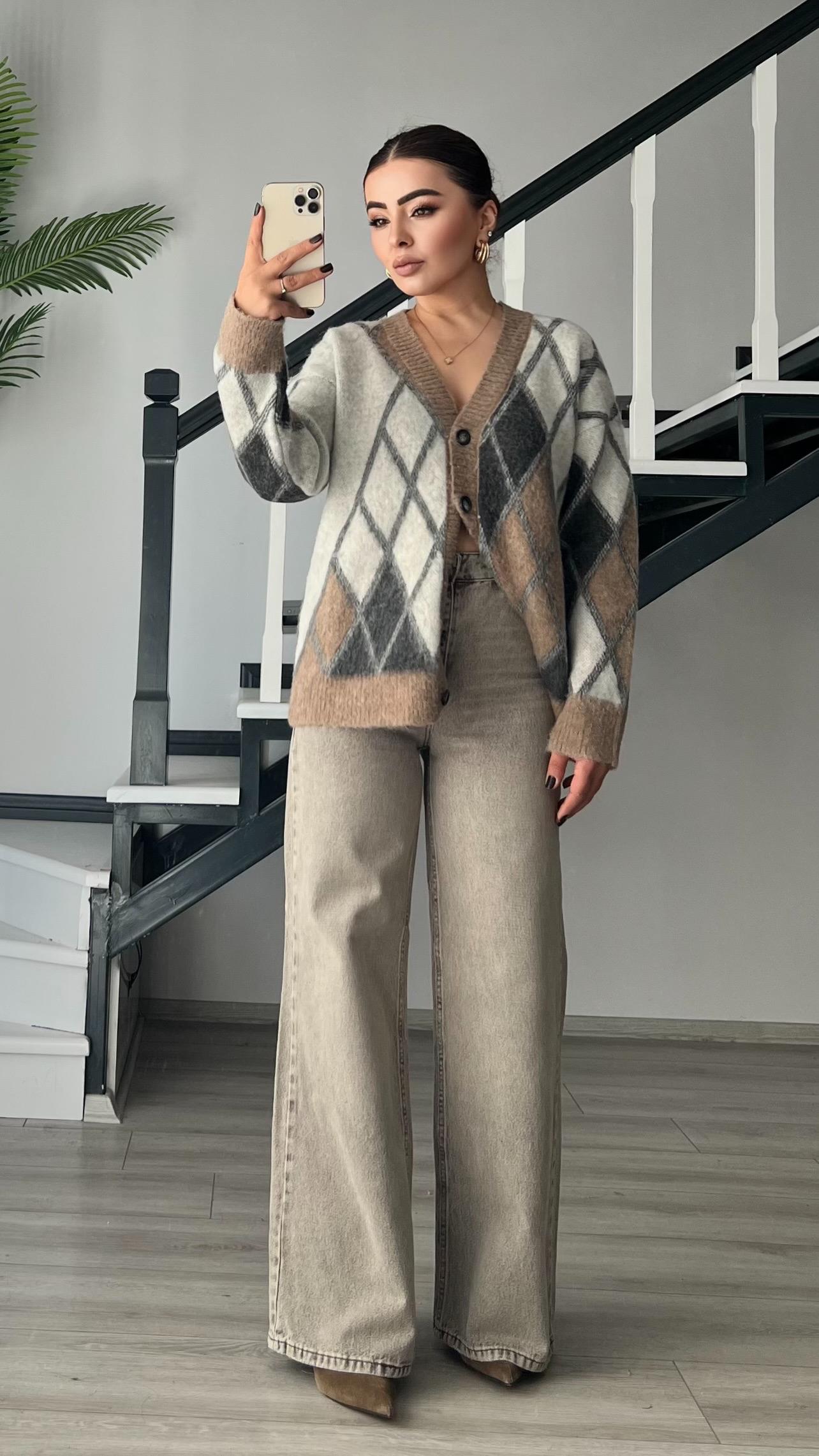 Gri Yıkamalı Wide Leg Jean
