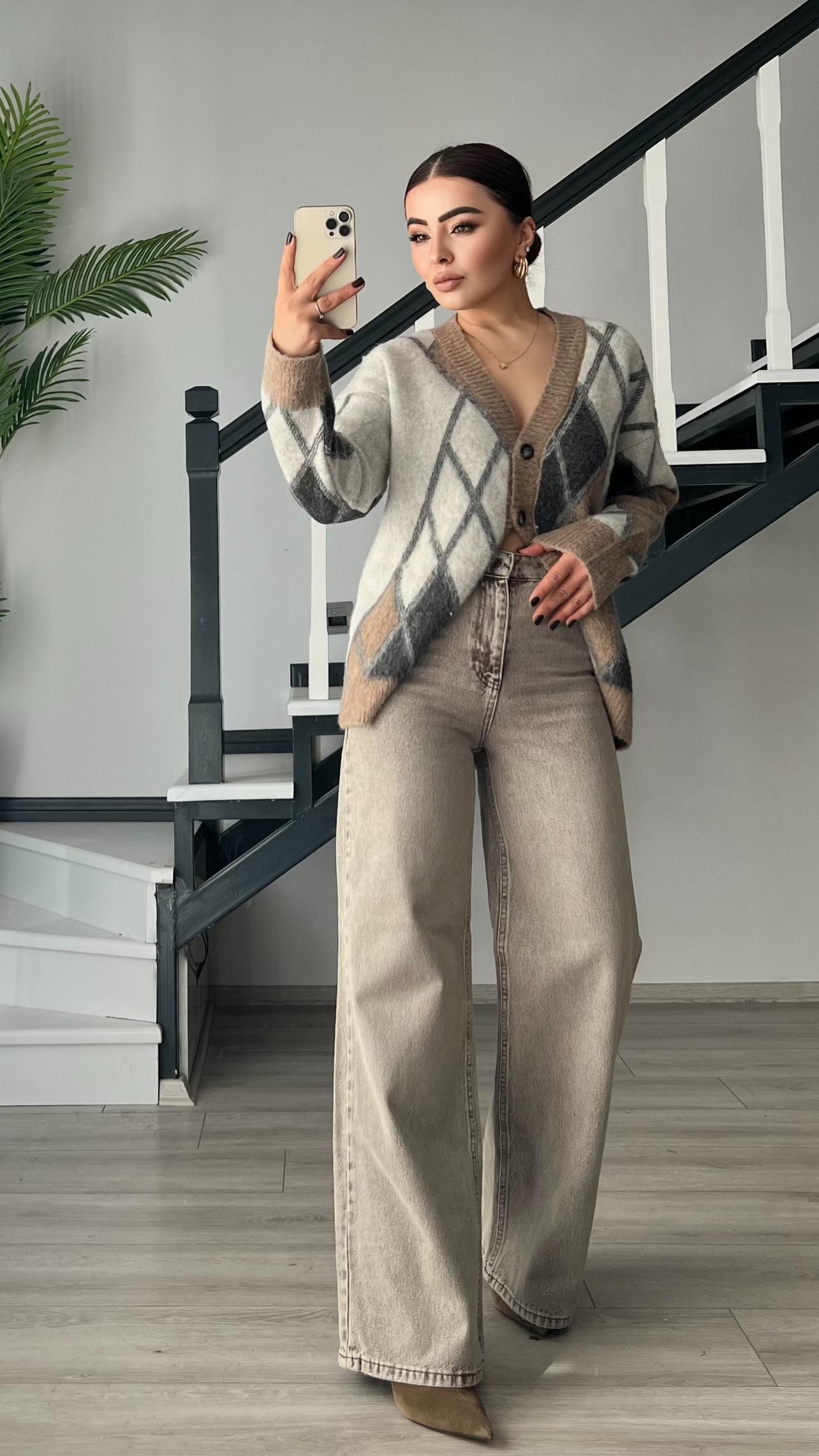 Gri Yıkamalı Wide Leg Jean