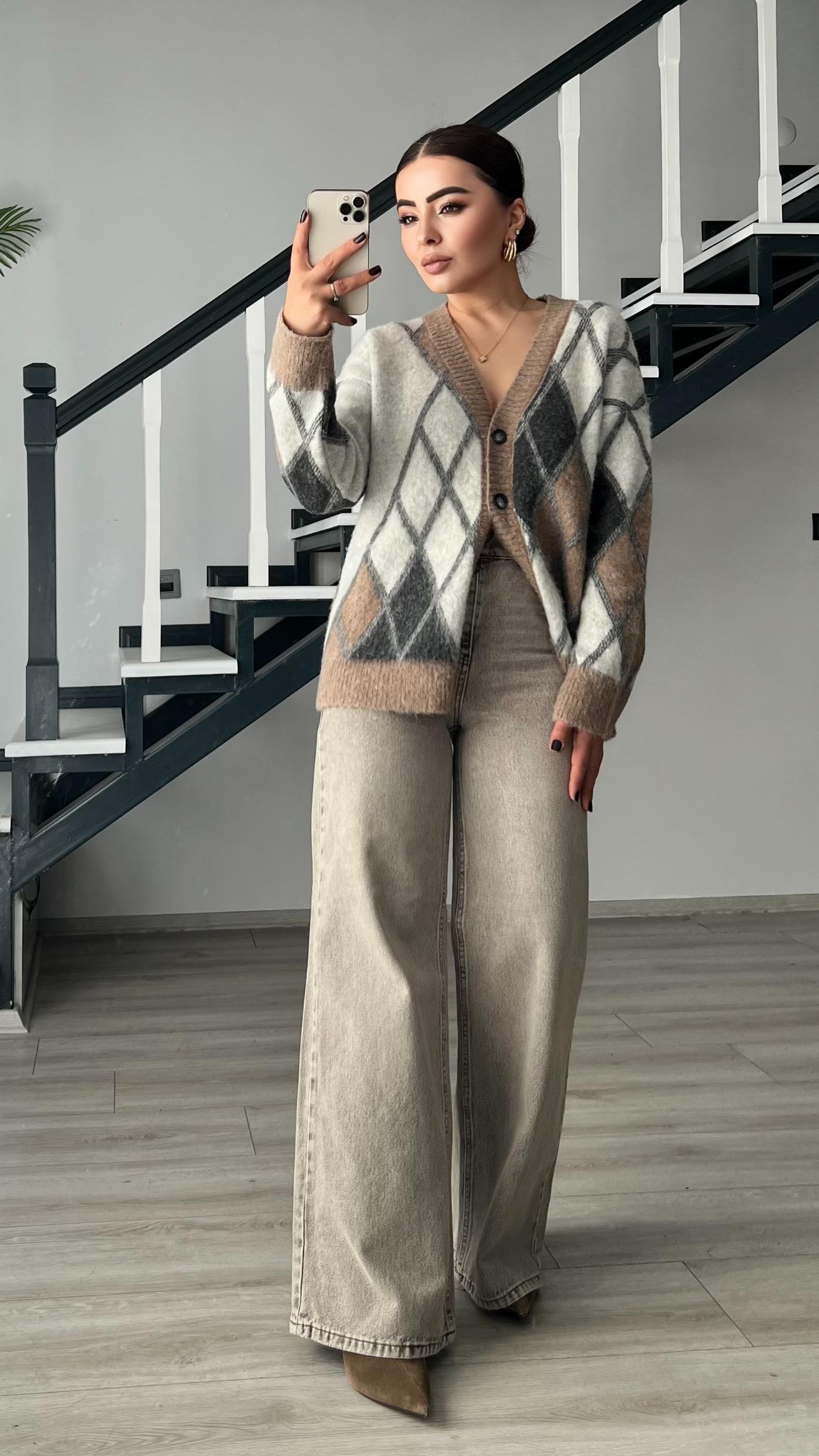 Gri Yıkamalı Wide Leg Jean