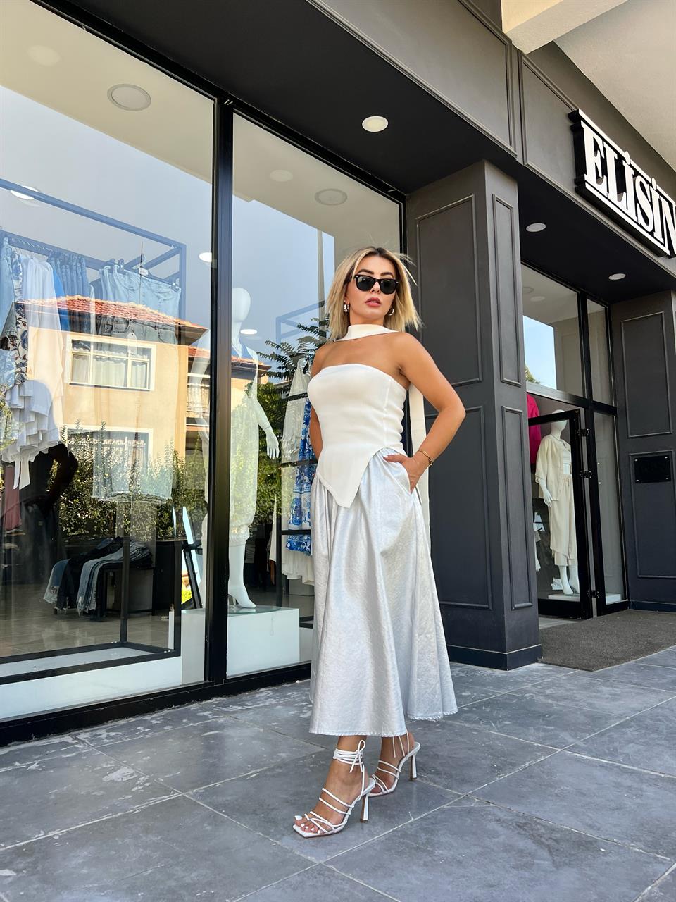 Silver Waxed Double Pocket Balloon Skirt