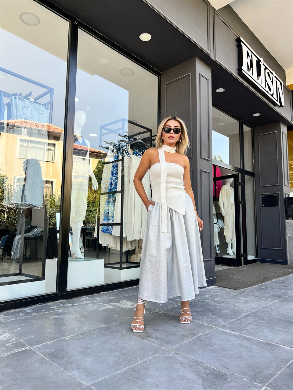 Silver Waxed Double Pocket Balloon Skirt