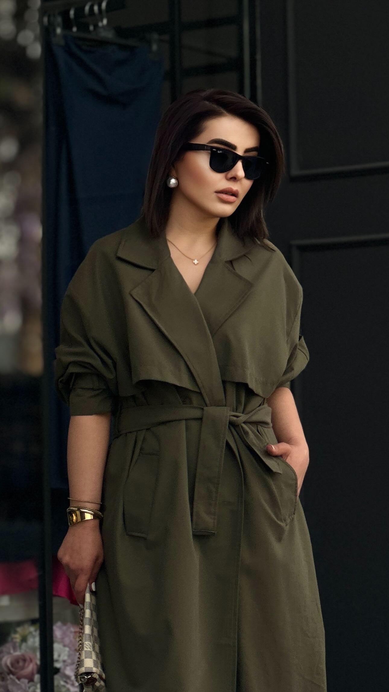 Haki %100 pamuk Tensel Doku Oversize Trençkot