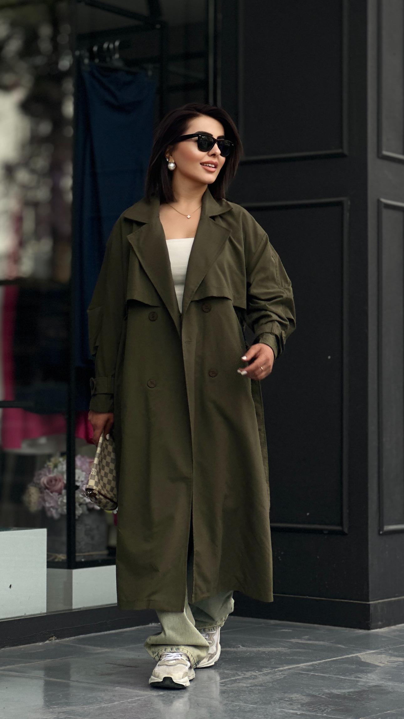 Haki %100 pamuk Tensel Doku Oversize Trençkot