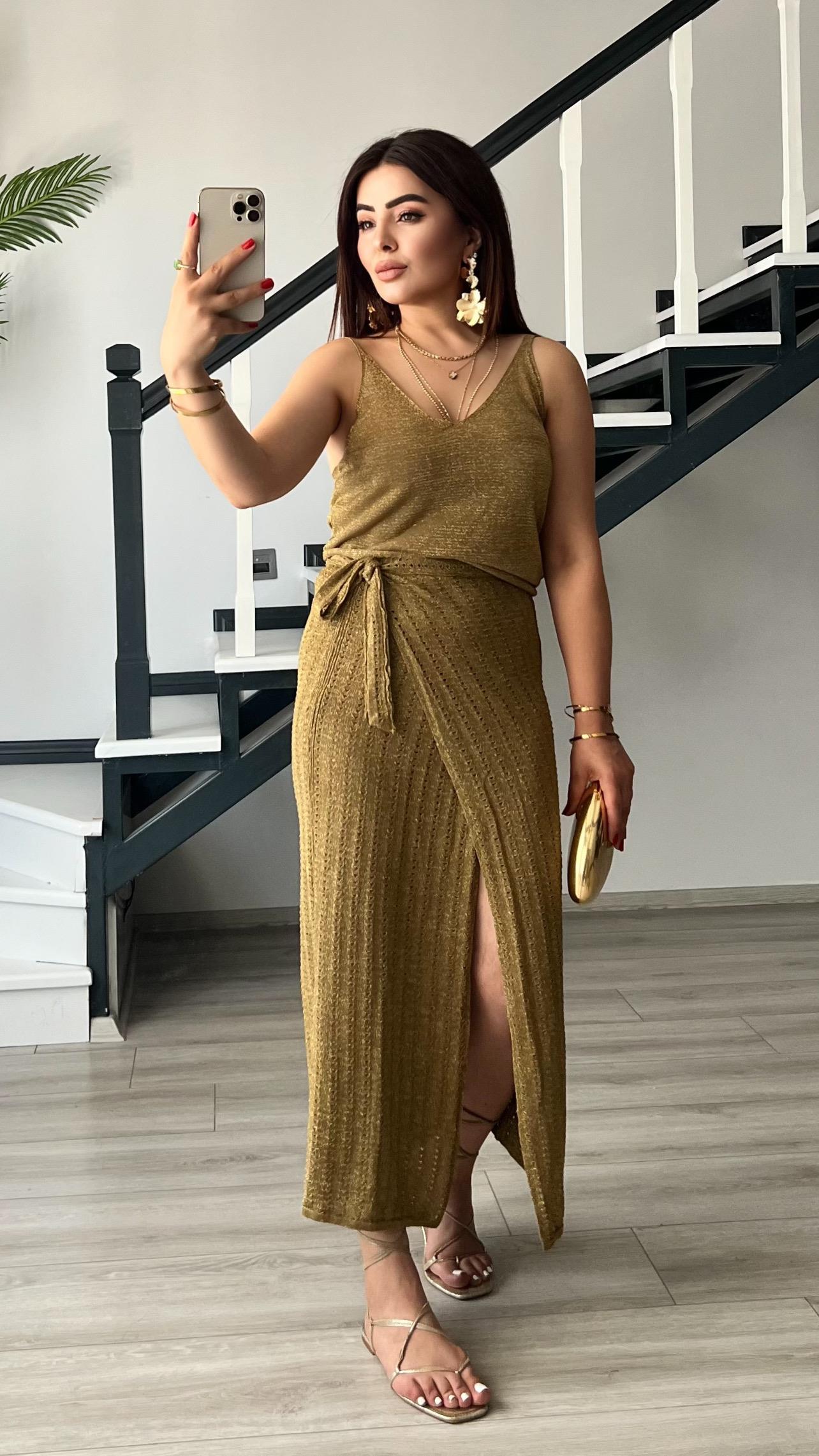 Khaki Gold Glitter Wrap-Around Skirt