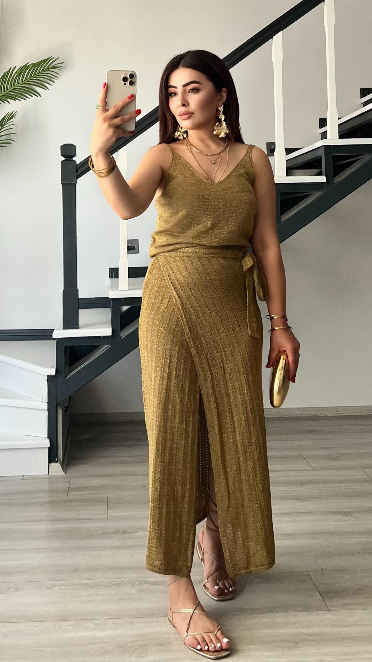 Khaki Gold Glitter Wrap-Around Skirt