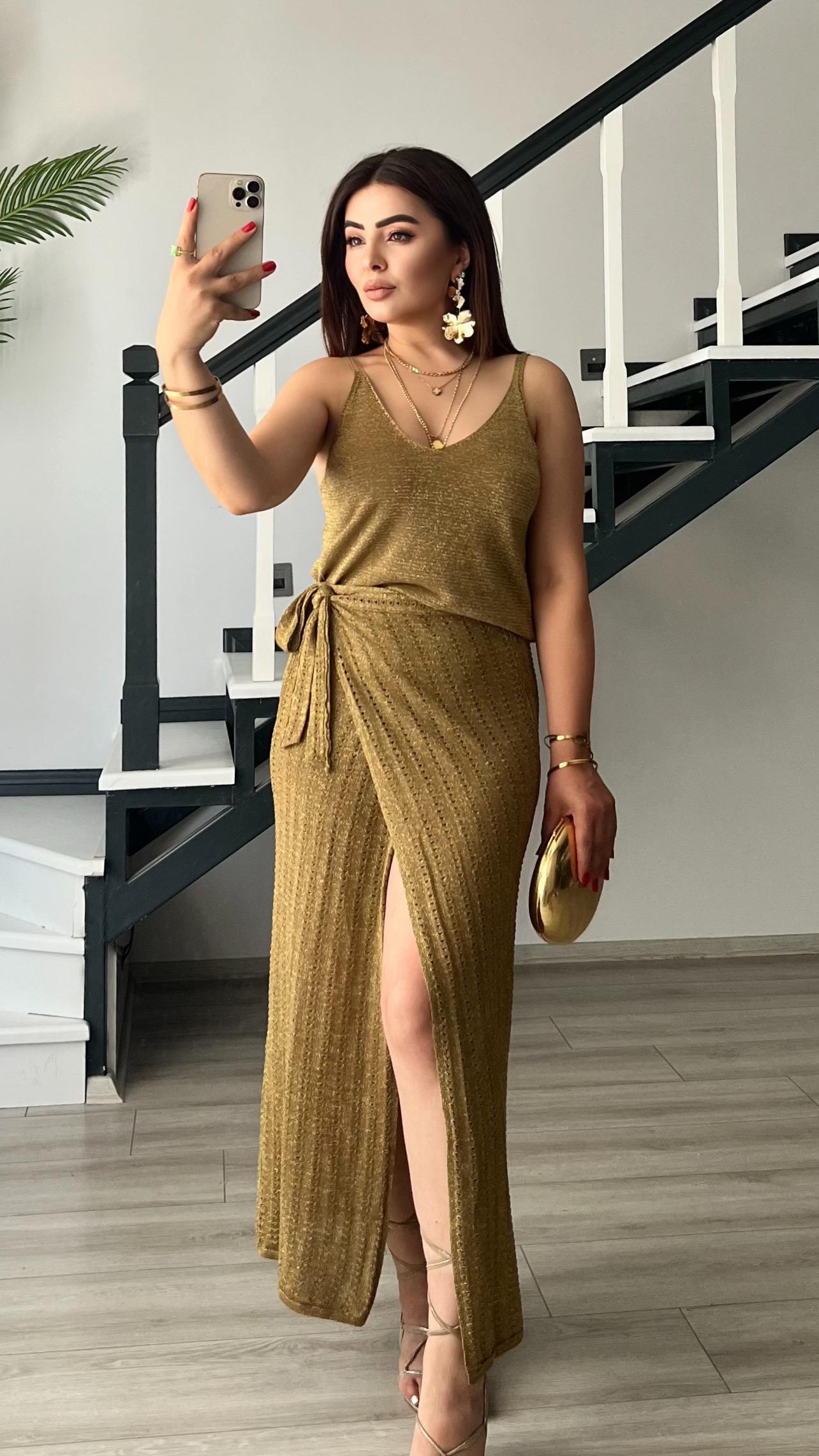 Khaki Gold Glitter Wrap-Around Skirt