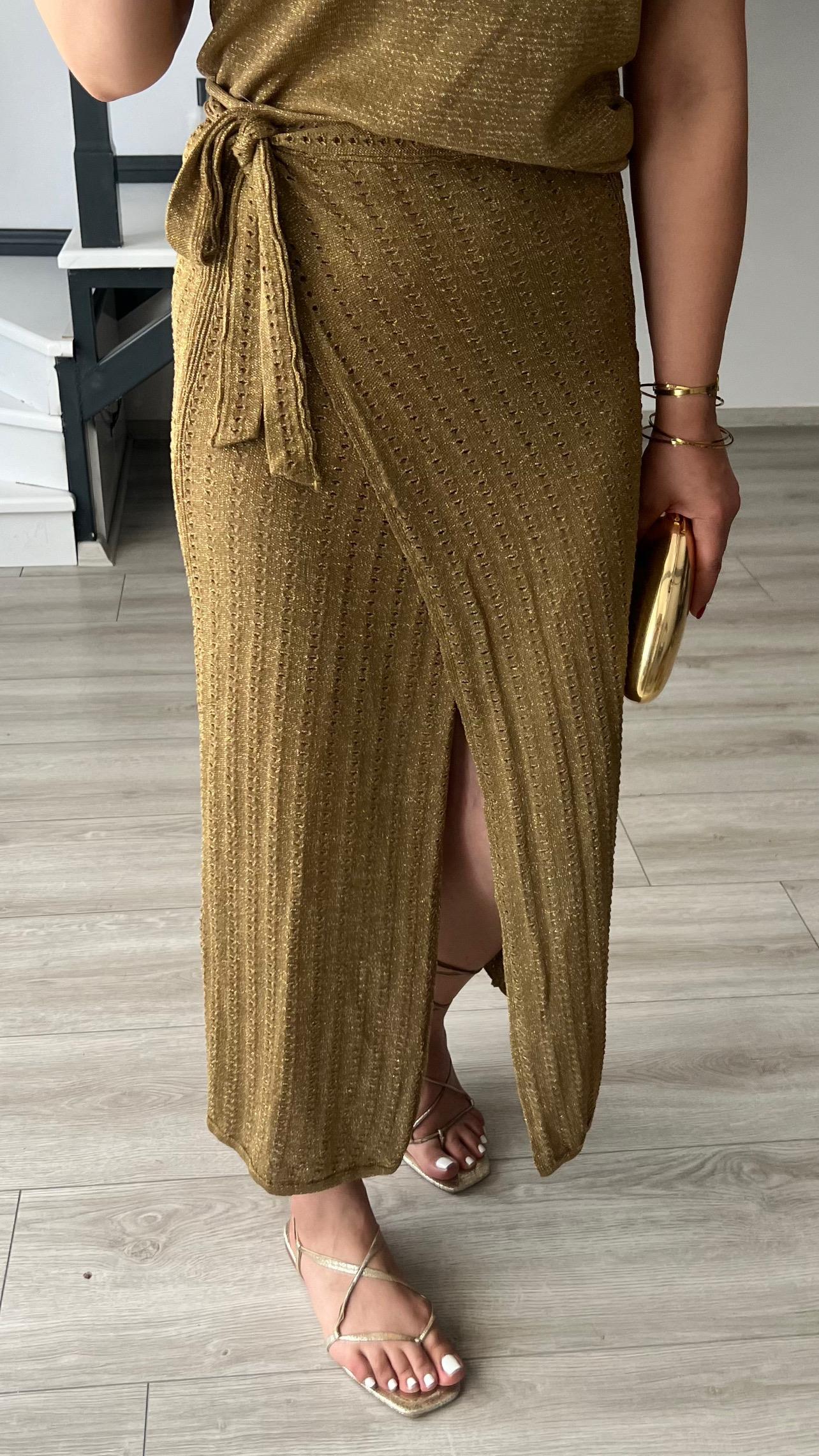 Khaki Gold Glitter Wrap-Around Skirt