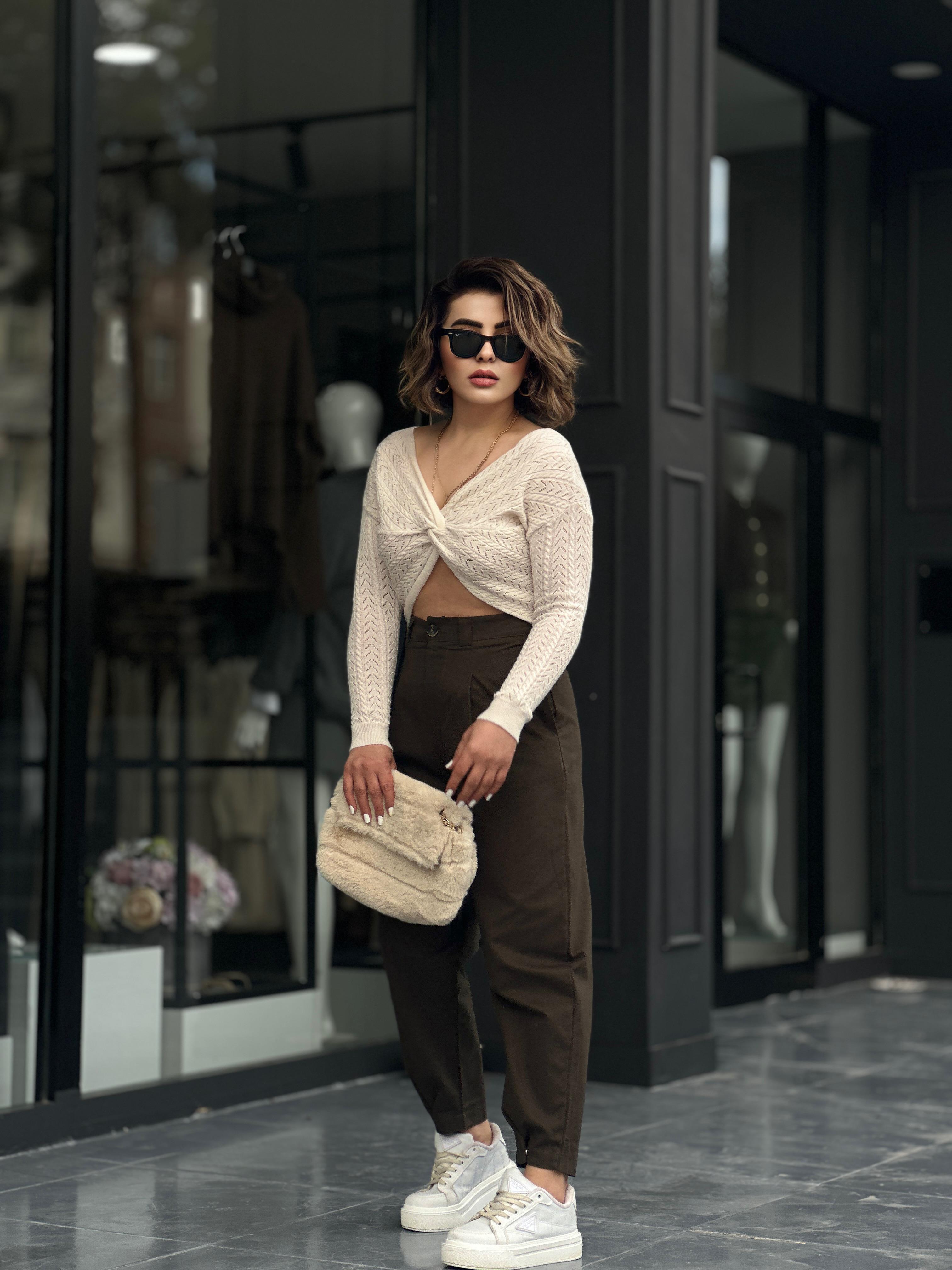 Haki Paça Çıtçıtlı Slouchy Pantolon