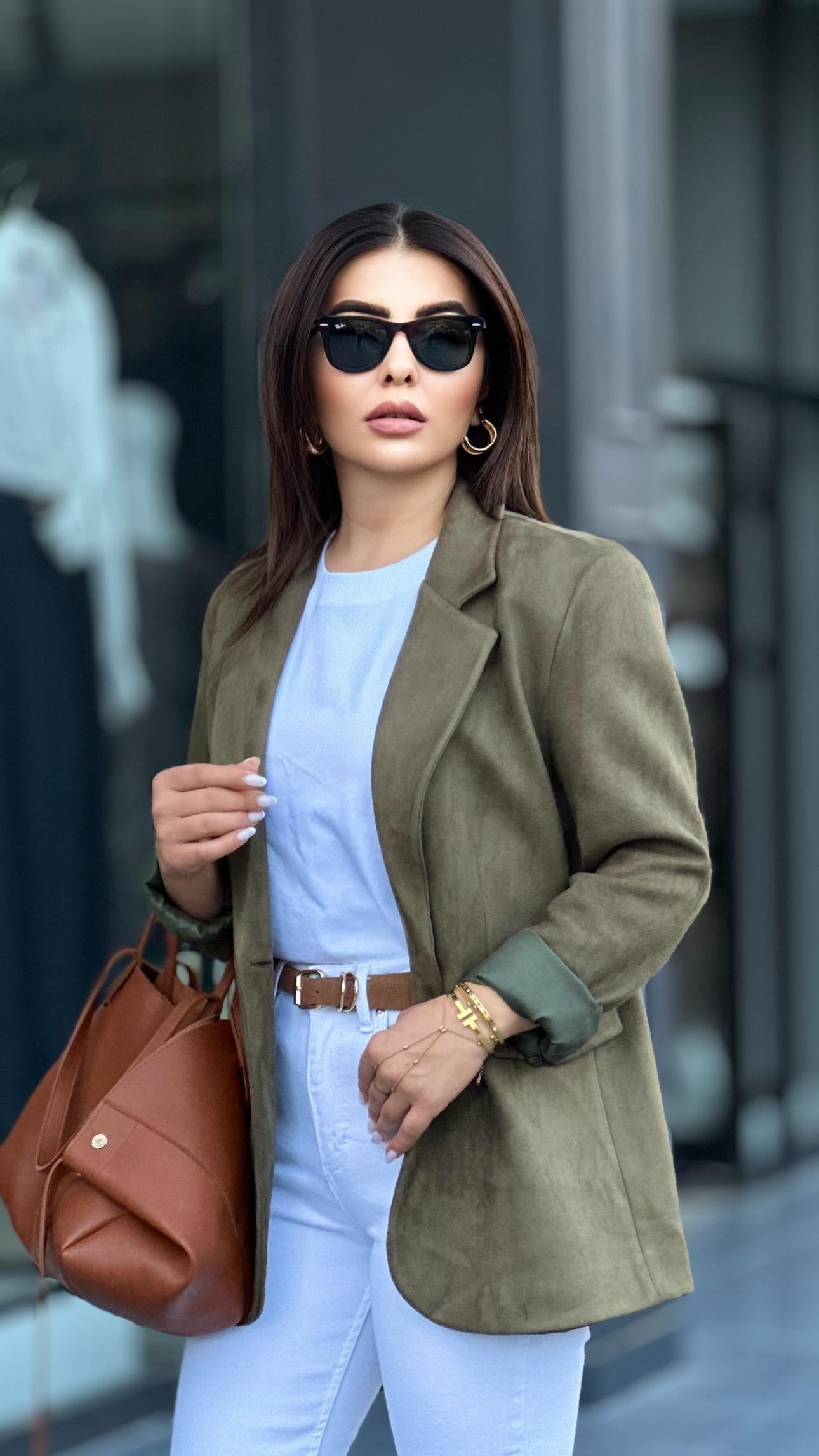 Haki Premium Tek Düğme Süet Blazer Ceket
