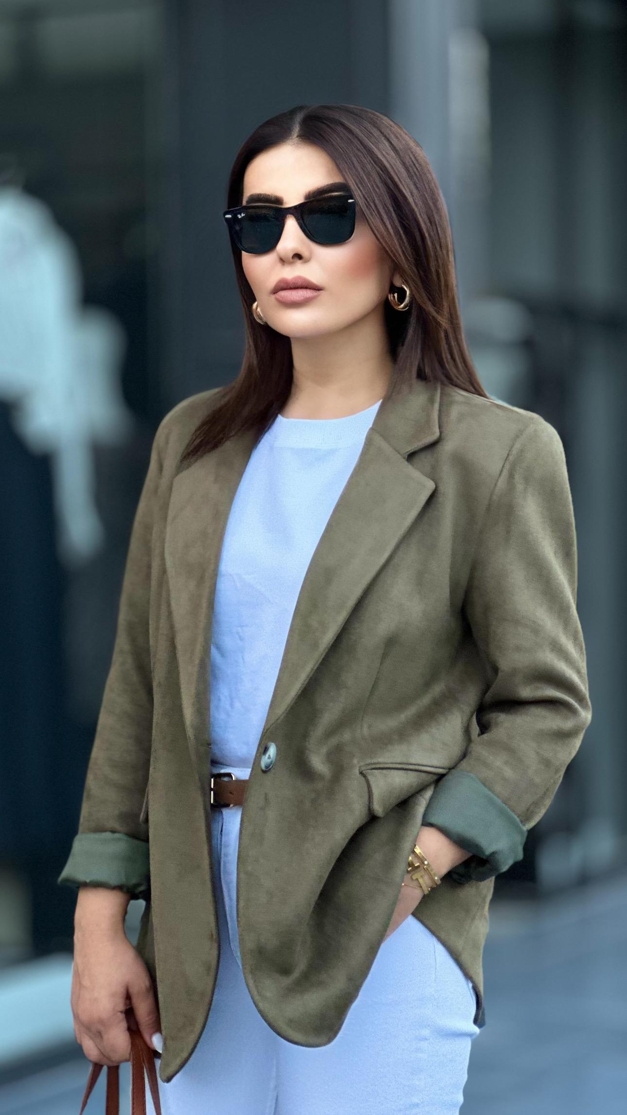 Haki Premium Tek Düğme Süet Blazer Ceket
