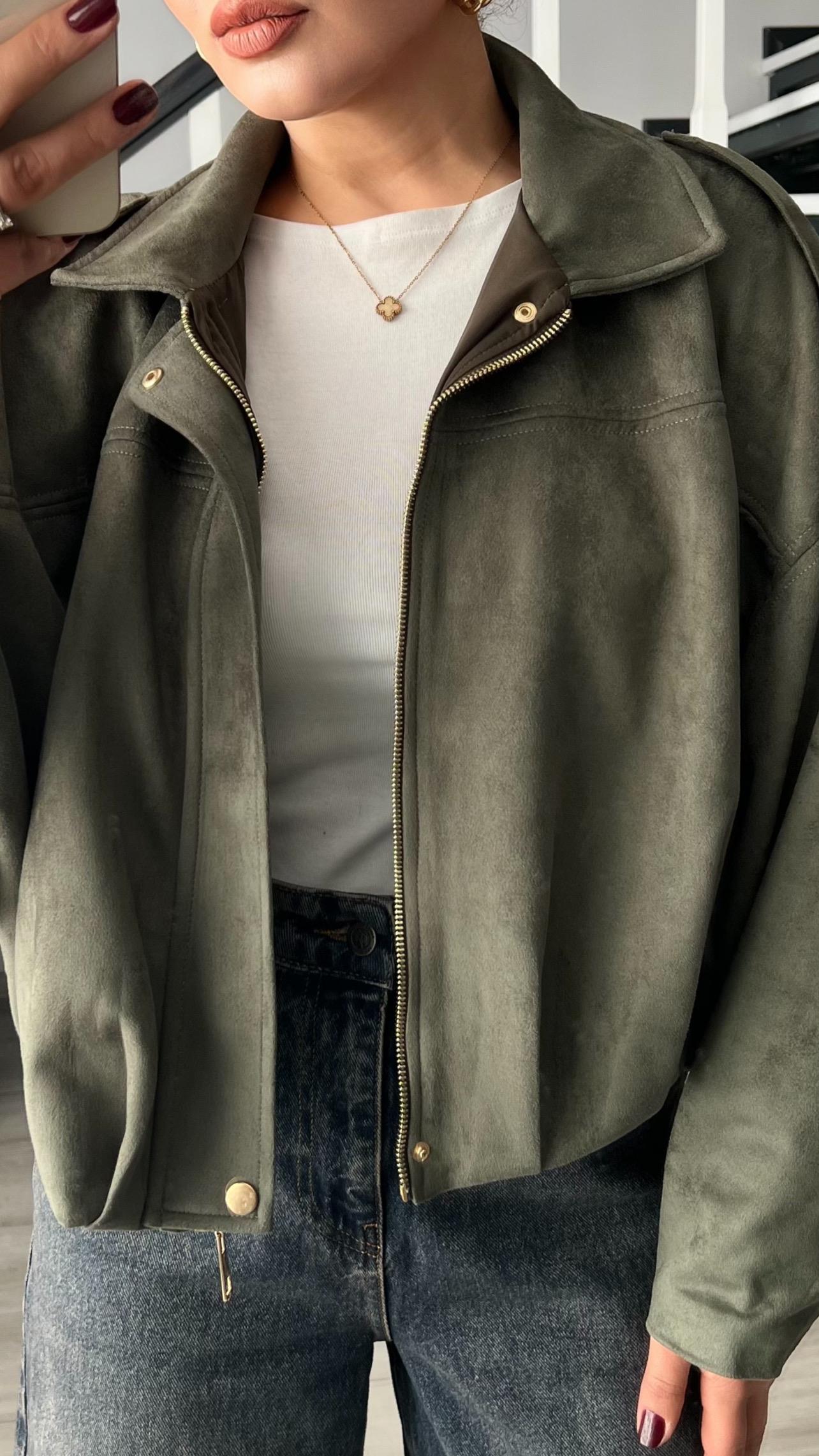 Haki Süet Bomber Ceket