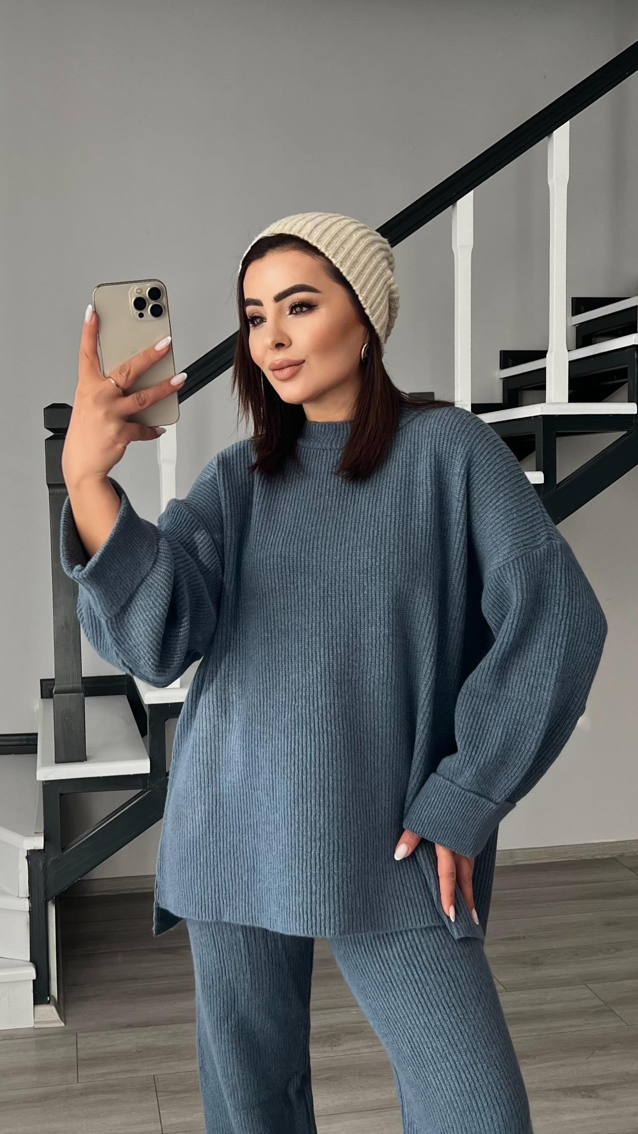 İndigo Duble Kol Triko Takım