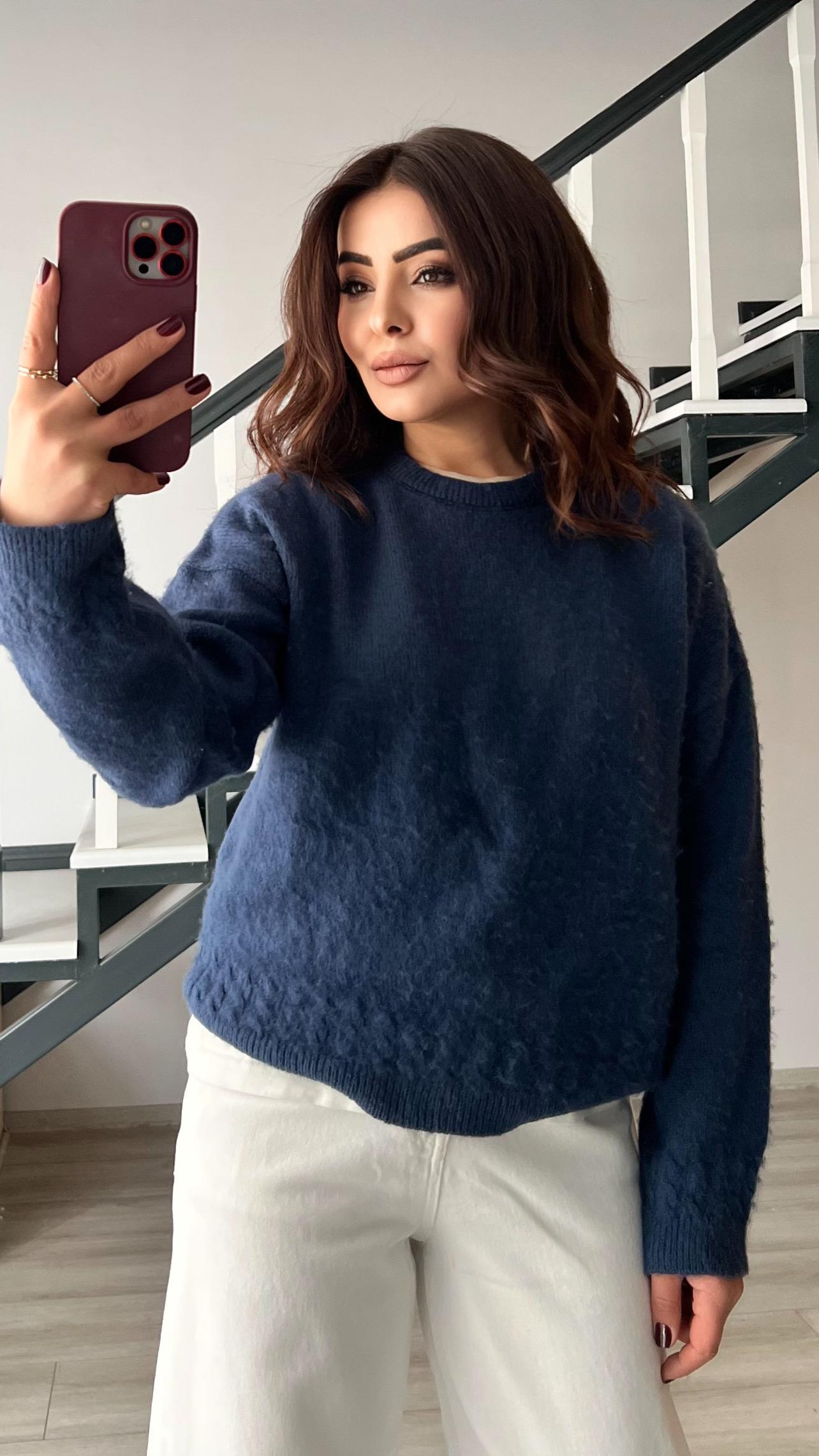 Indigo Self-Fleeced Knit Sweater