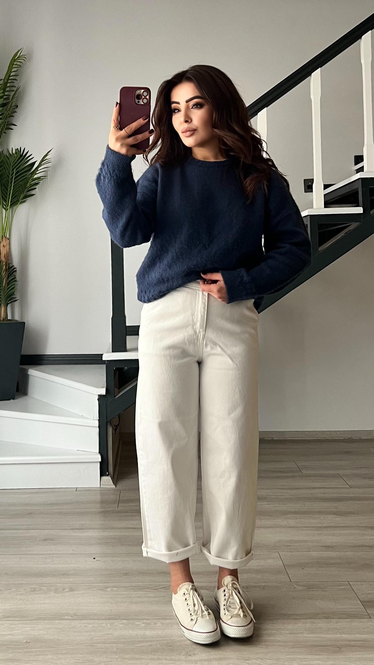 Indigo Self-Fleeced Knit Sweater