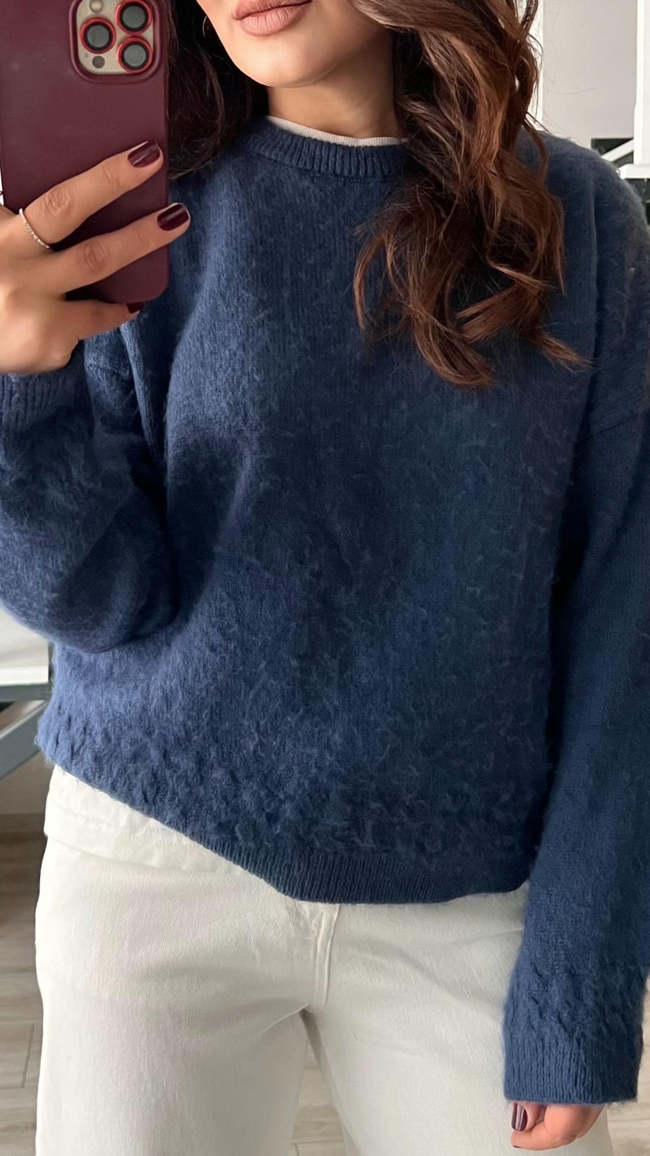 Indigo Self-Fleeced Knit Sweater