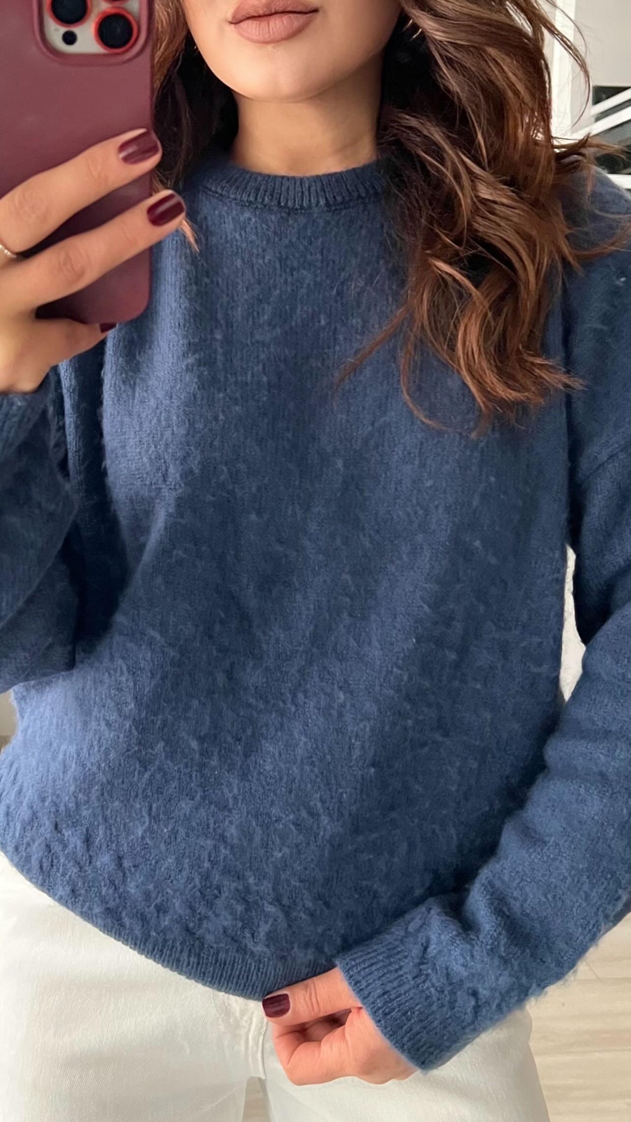 Indigo Self-Fleeced Knit Sweater