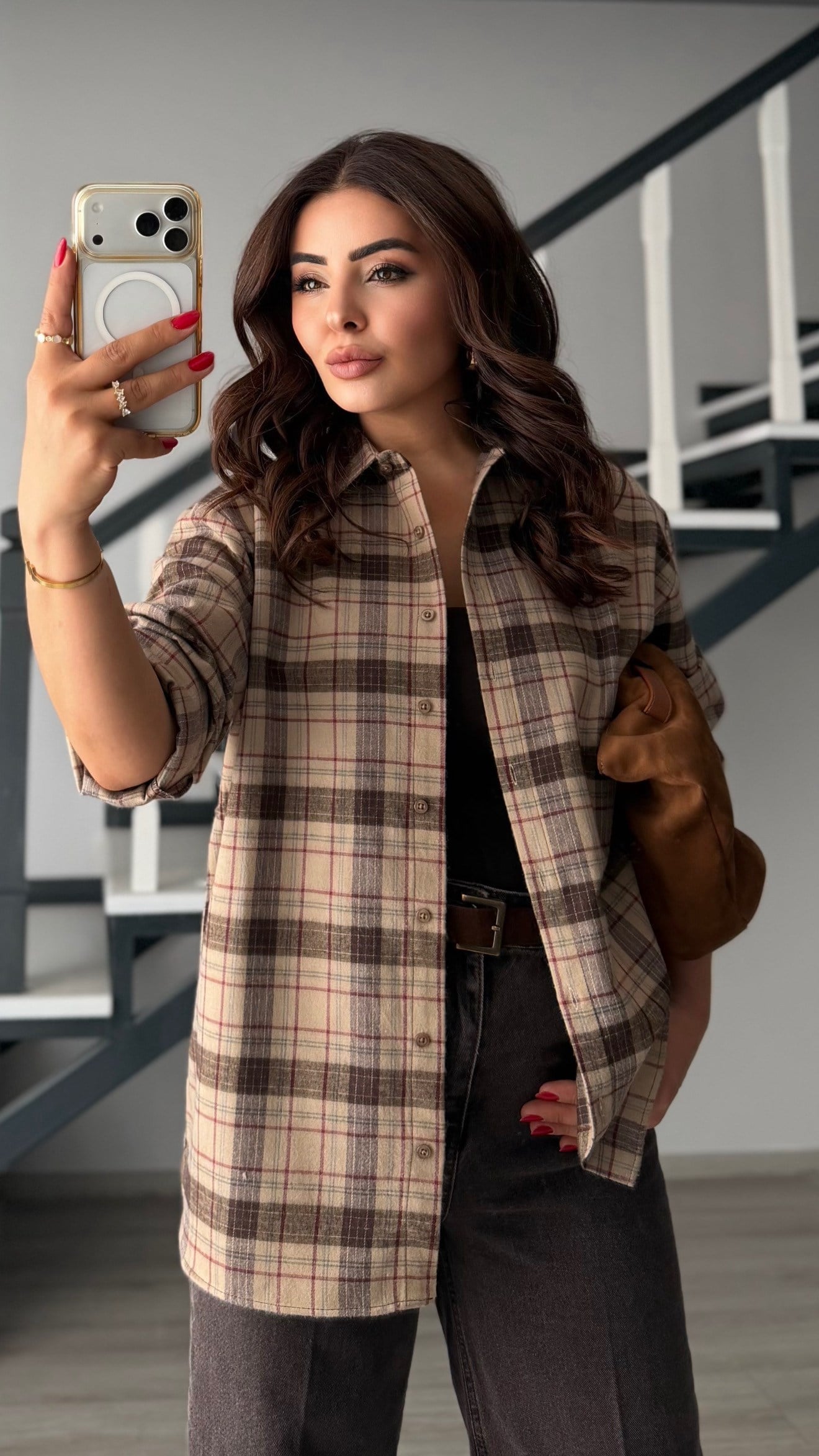 Brown and Beige Flannel Shirt