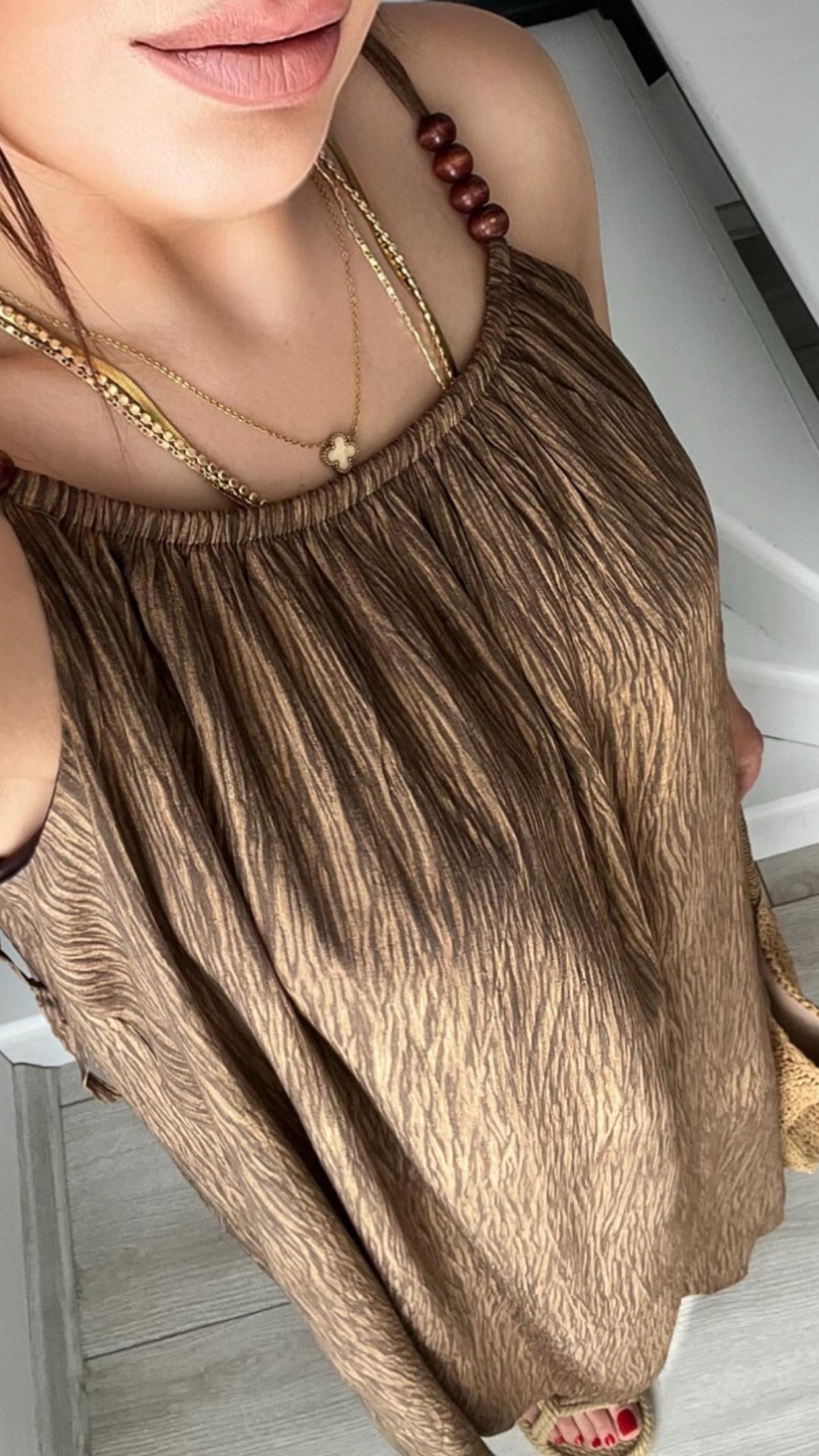 Kahve Boncuk Askılı Bohem Elbise