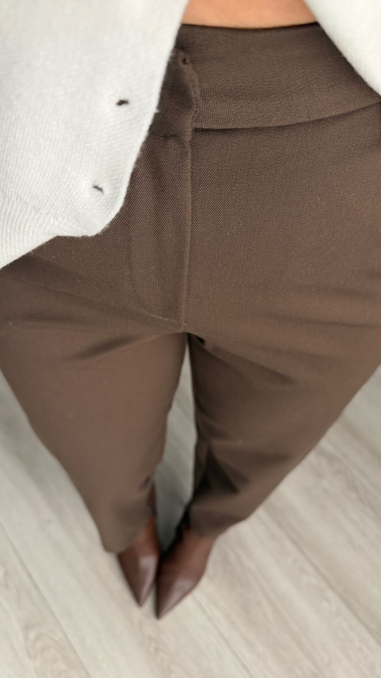 Kahve Dikiş Detaylı Skater Kumaş Pantolon